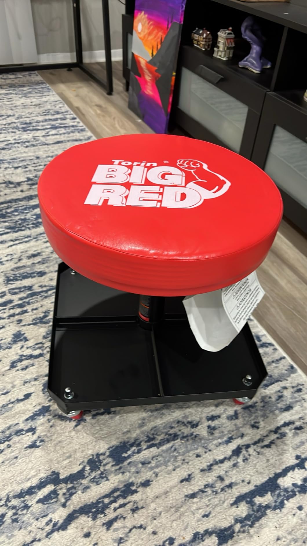 BIG RED TR6350 Torin Rolling Pneumatic Creeper Garage/Shop Seat: Padded Adjustable Mechanic Stool with Tool Tray Storage, Red Large customer photo 1