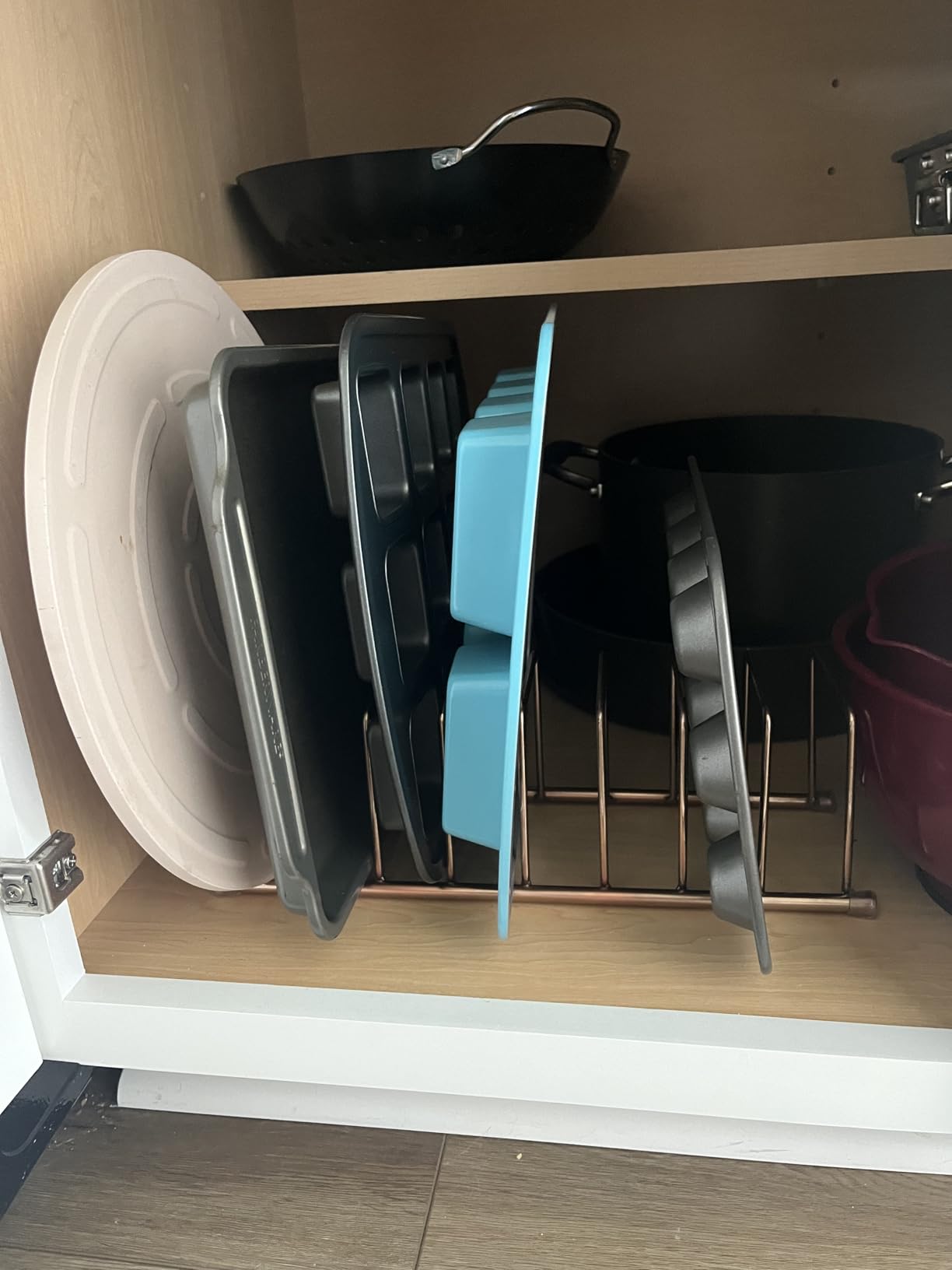 Spectrum Euro Kitchen Organizer Metal Dish Rack Cutting Board Holder Stand for Countertop or Inside Cabinet Organization, 8 Slot Cutting Board Plate Drying Rack for Bakeware Storage, Satin Nickel customer photo 2
