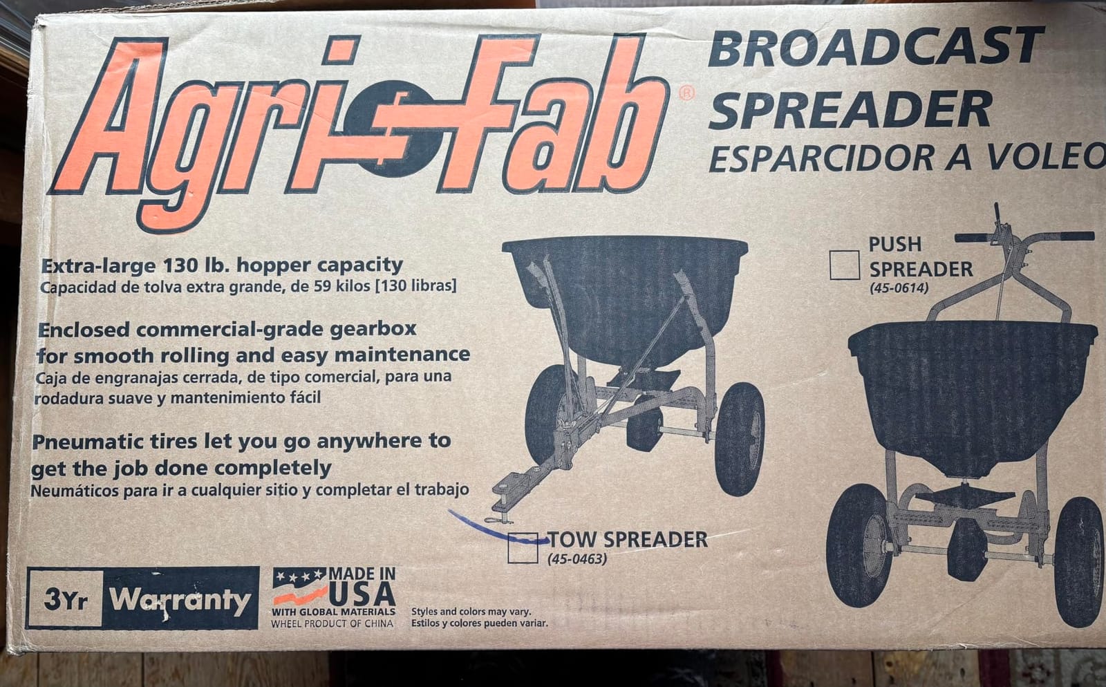 Agri-Fab Pull Behind Broadcast Spreader for Seed, Fertilizer, Salt and Ice Melt, 130 lb Hopper Capacity with Universal Hitch and 12 Ft Spread Width customer photo 2