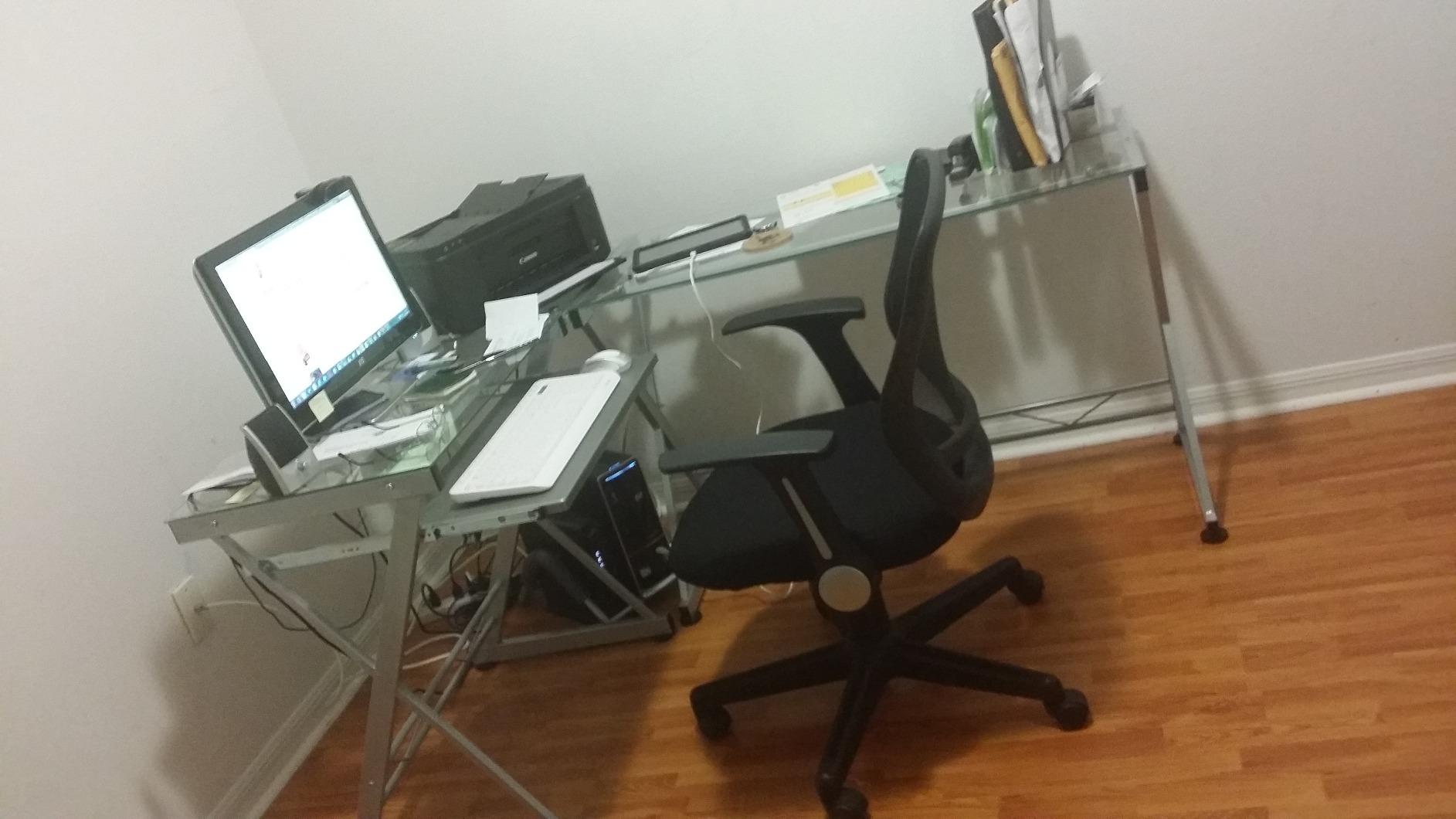 Techni Mobili L Shaped Desk with Keyboard Tray & Tempered Glass Desktop customer photo 1