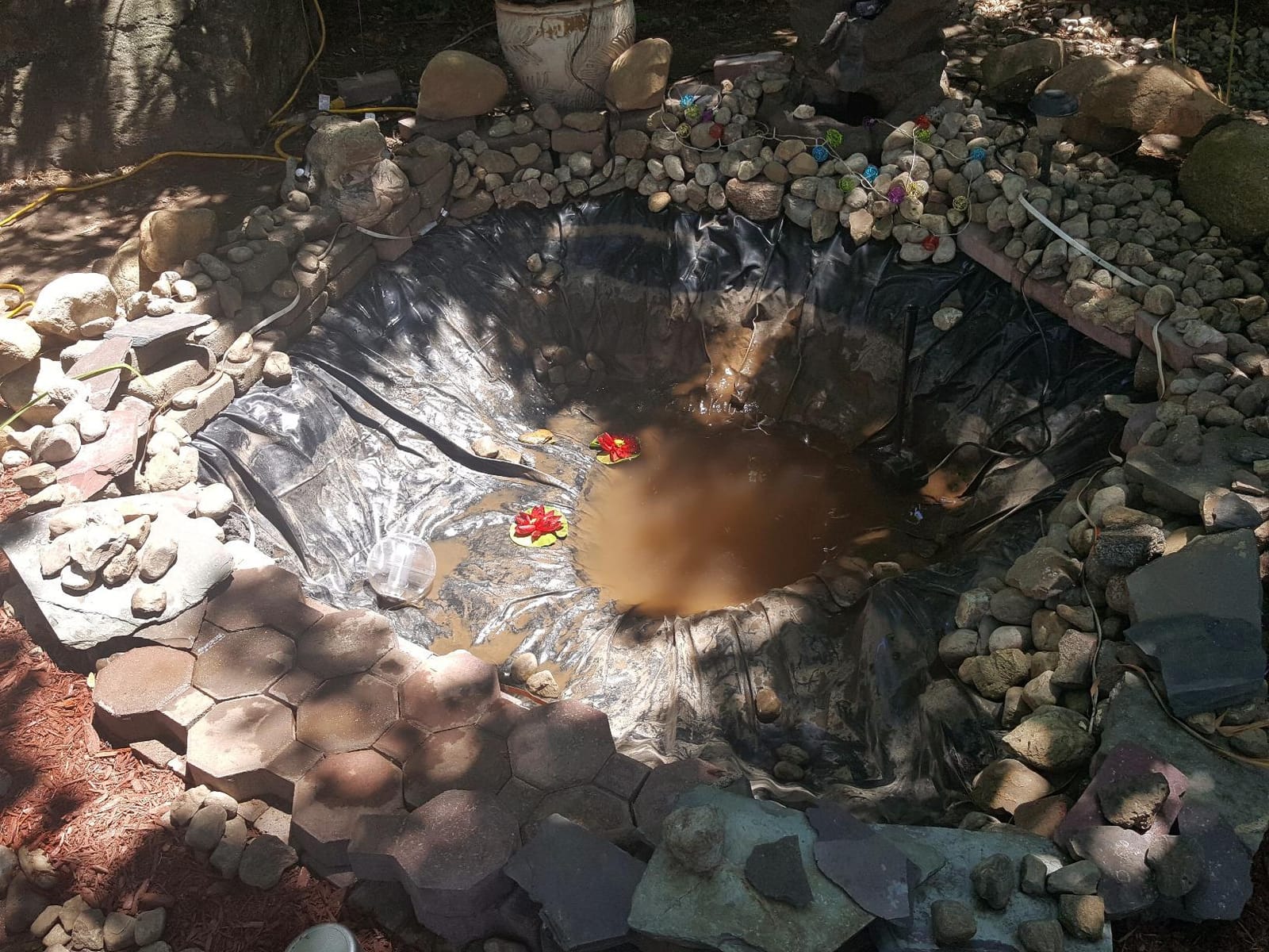 Koolatron Koolscapes 400 Gallon Starter Pond Kit with 340 GPH Pump, Water Bell and Double Daisy Fountain Nozzles, 10 x 10 Ft Flexible Liner, Floating Solar Light, Fish-Friendly Backyard Koi Pond Kit customer photo 2