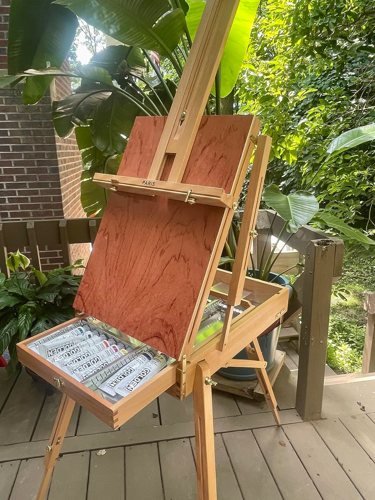Creative Mark Paris Deluxe French Easel - Portable Canvas Stand for Painting, Watercolor Supplies, Beech Wood, Chrome Lined, Leather Strap, Holds 32