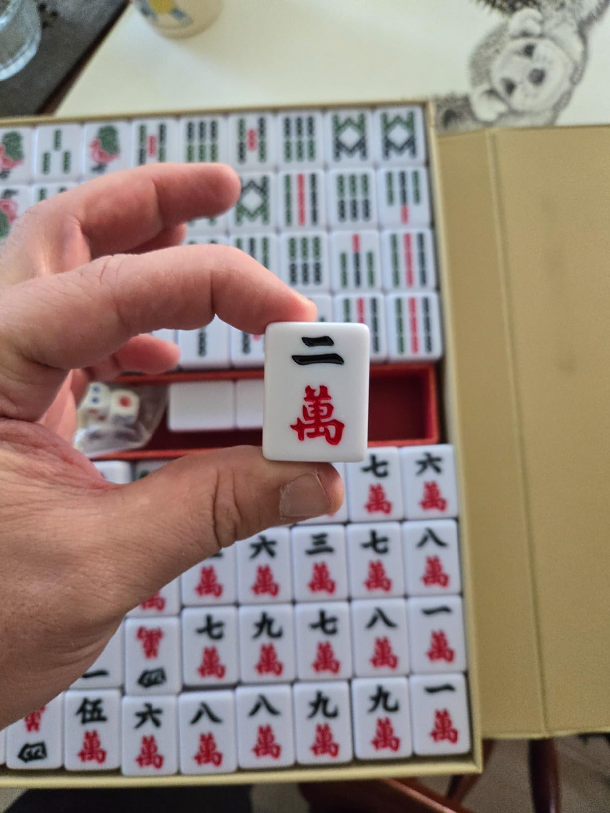 YMI Rouge Heritage Chinese Mahjong Set, 146 Tiles with Green Bamboo Design, Red Vinyl Case customer photo 1