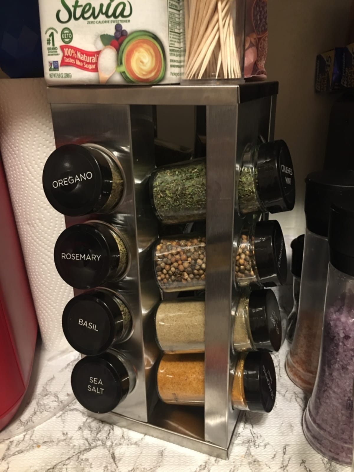 Kamenstein 16 Jar Heritage Revolving Countertop Spice Rack Organizer with Spices Included, FREE Spice Refills for 5 years, Brushed Stainless Steel with Black Caps customer photo 2