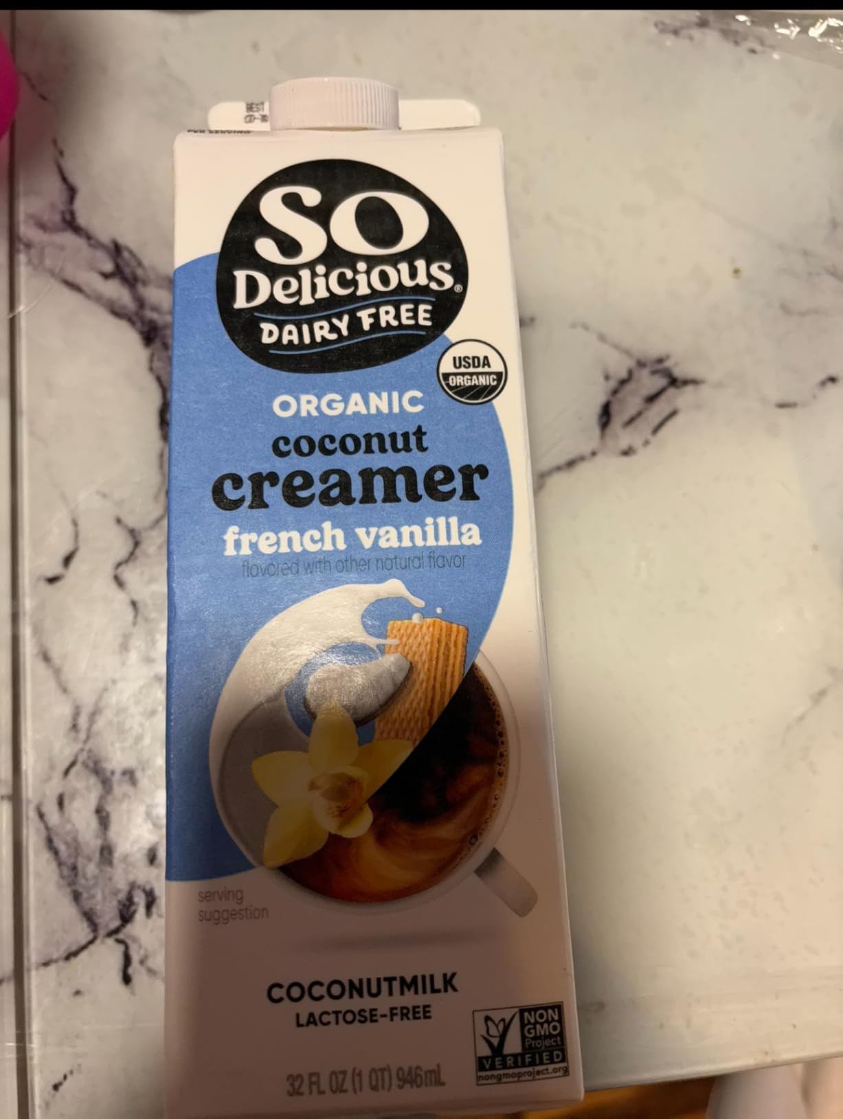 So Delicious Dairy Free Coconut Milk Creamer, French Vanilla, Vegan, Organic, Non-GMO, Creamy Plant Based Coffee Creamer, 32 FL OZ Carton customer photo 1