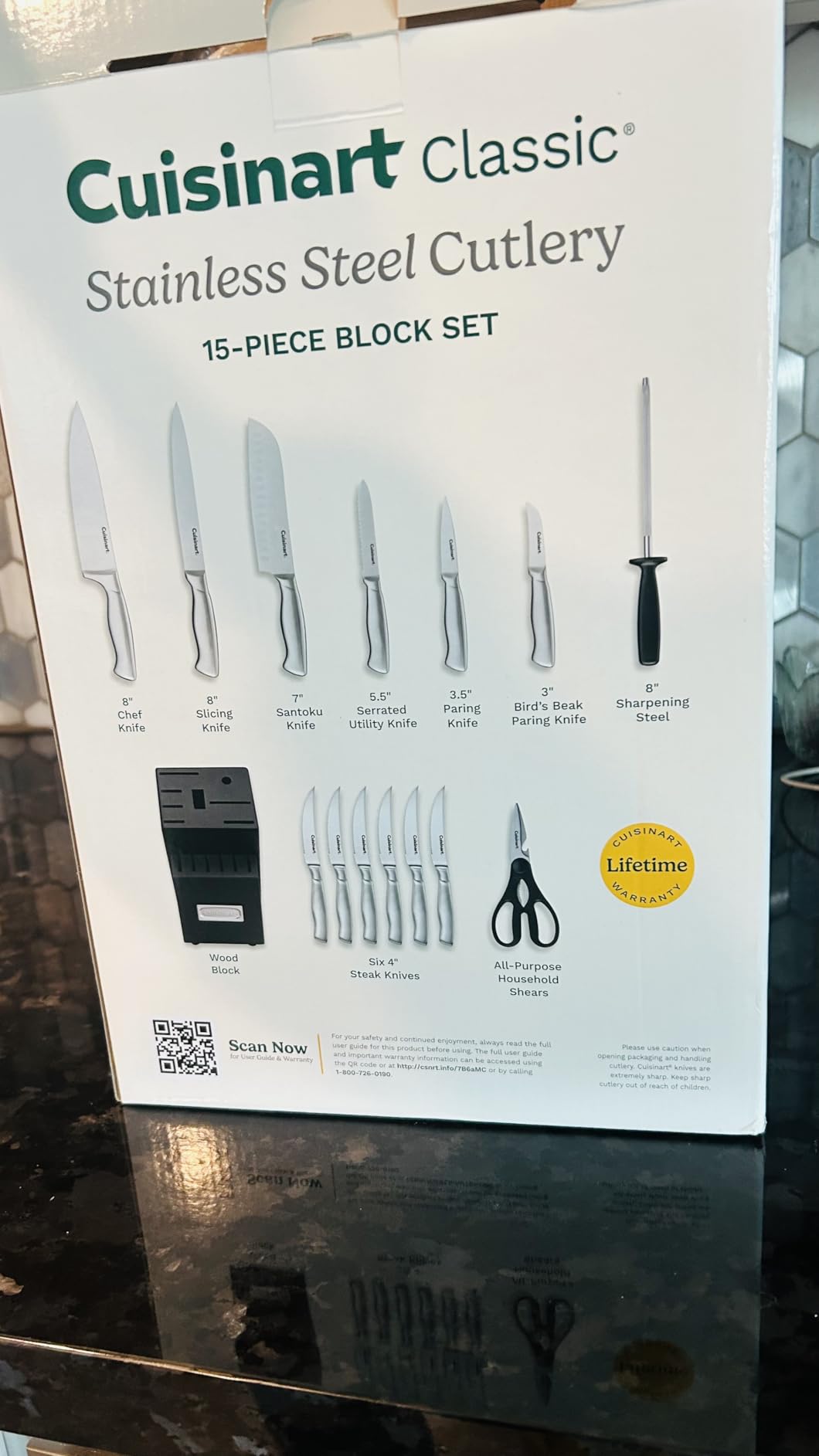 Cuisinart 15-Piece Stainless Steel Hollow Handle Block Set, C77SS-15PK | Kitchen knife set with high-carbon stainless steel blades, sharpening steel, household shears & wooden block, C77SS-15PK customer photo 2