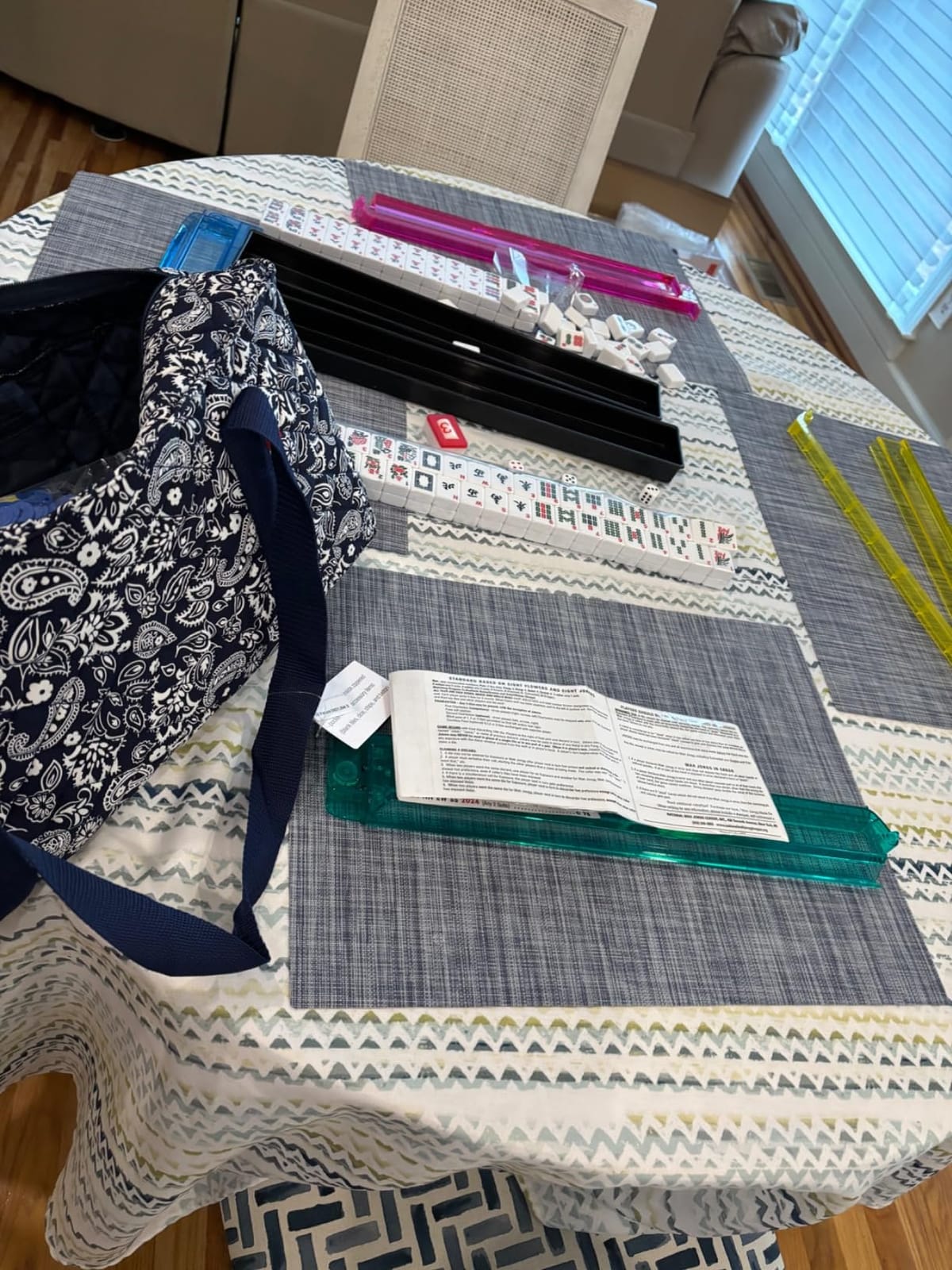 Linda Li American Mahjong Set 166 Premium White Tiles, 4 All-in-One Rack/Pushers, Blue Paisley Soft Bag customer photo 1