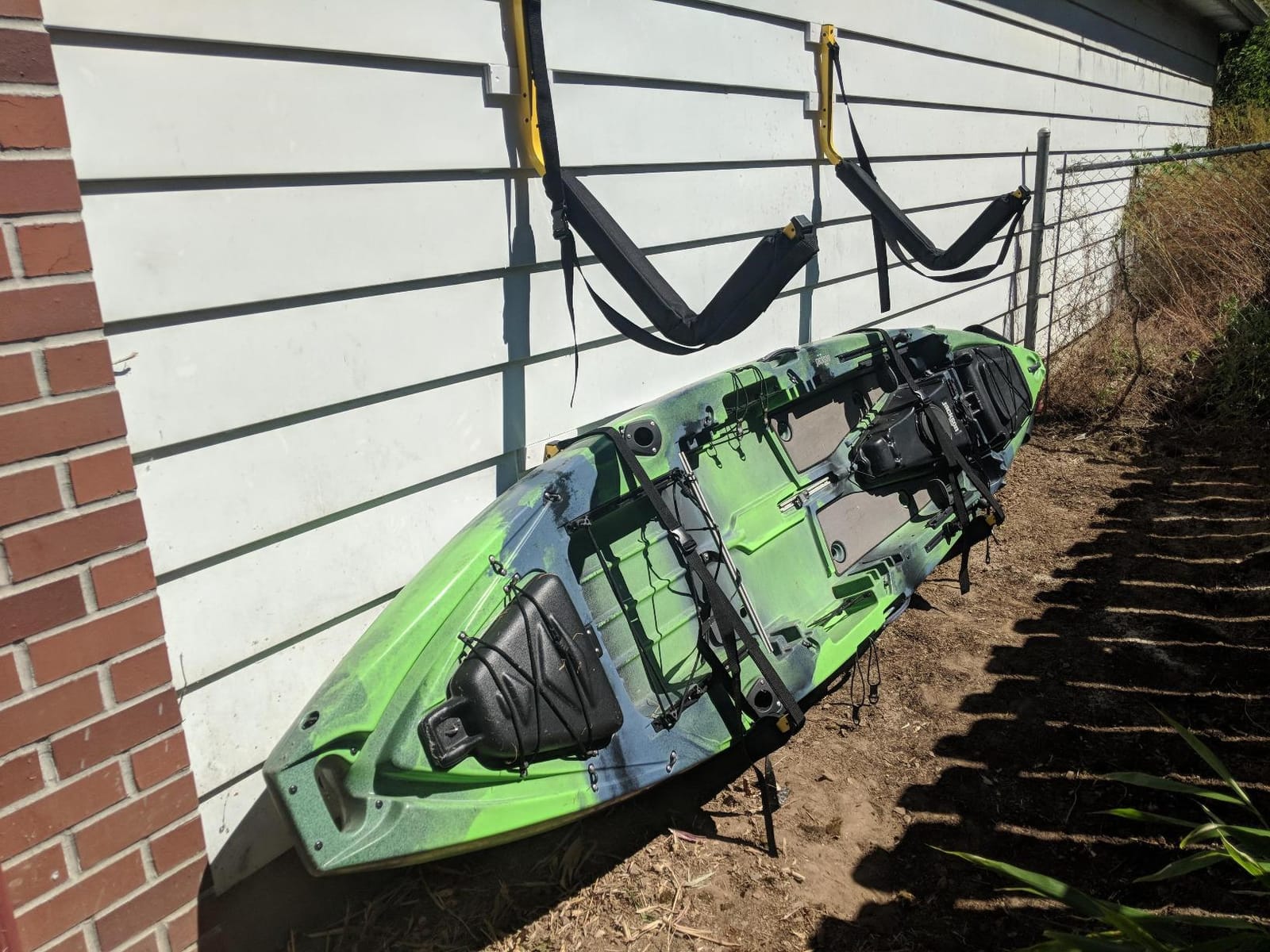 Suspenz Kayak Storage Rack, Big EZ Padded Wall Hangers/Hooks for Kayaks and Canoes, Indoor & Outdoor Wall Mounts, Powder-Coated Steel with Foam Pads & Safety Straps, Holds up to 150 lbs (12-2499) customer photo 1