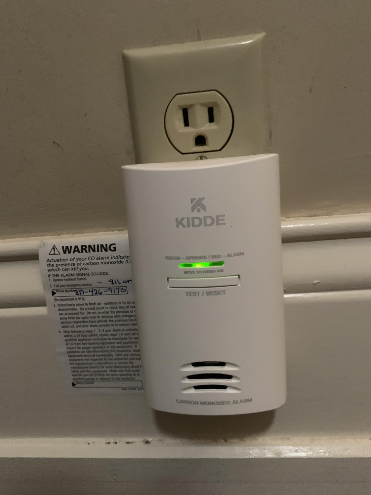 Kidde Carbon Monoxide Detector, Plug-in Wall with AA Battery Backup, Test-Hush Button customer photo 2