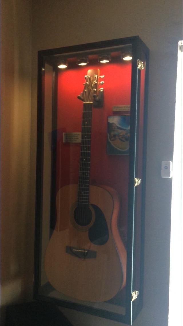 sfDisplay.com,LLC. Clear Viewing Guitar Display Case Fender Acoustic Electric Cabinet Rack Holder (Black Finish, Red Background) customer photo 2