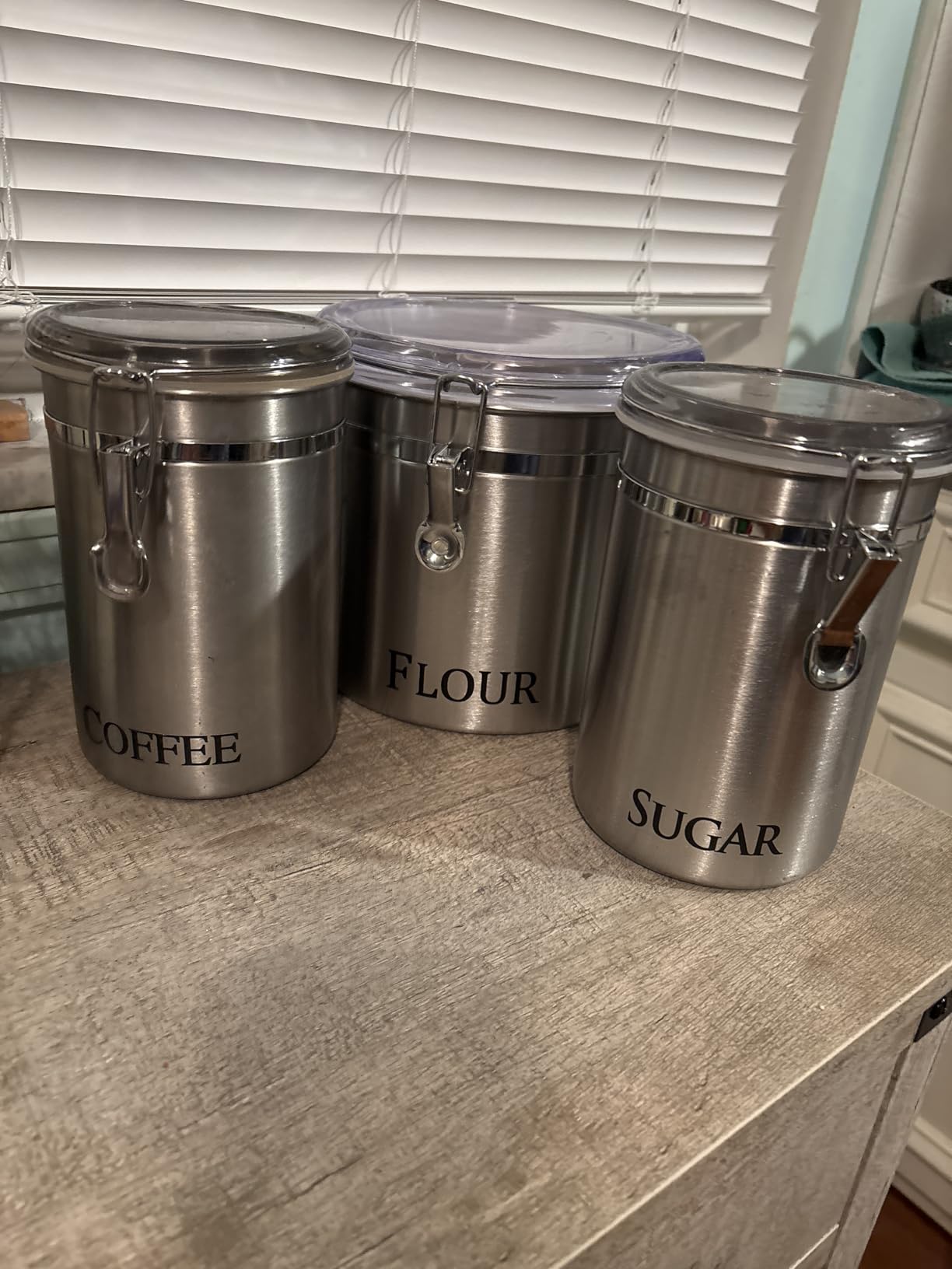Oggi Stainless Steel Tea Canister 62 fl oz - Airtight Clamp Lid, Clear See-Thru Top - Ideal for Tea Bag, Loose Tea, Kitchen Storage, Pantry Storage. Large Size 5