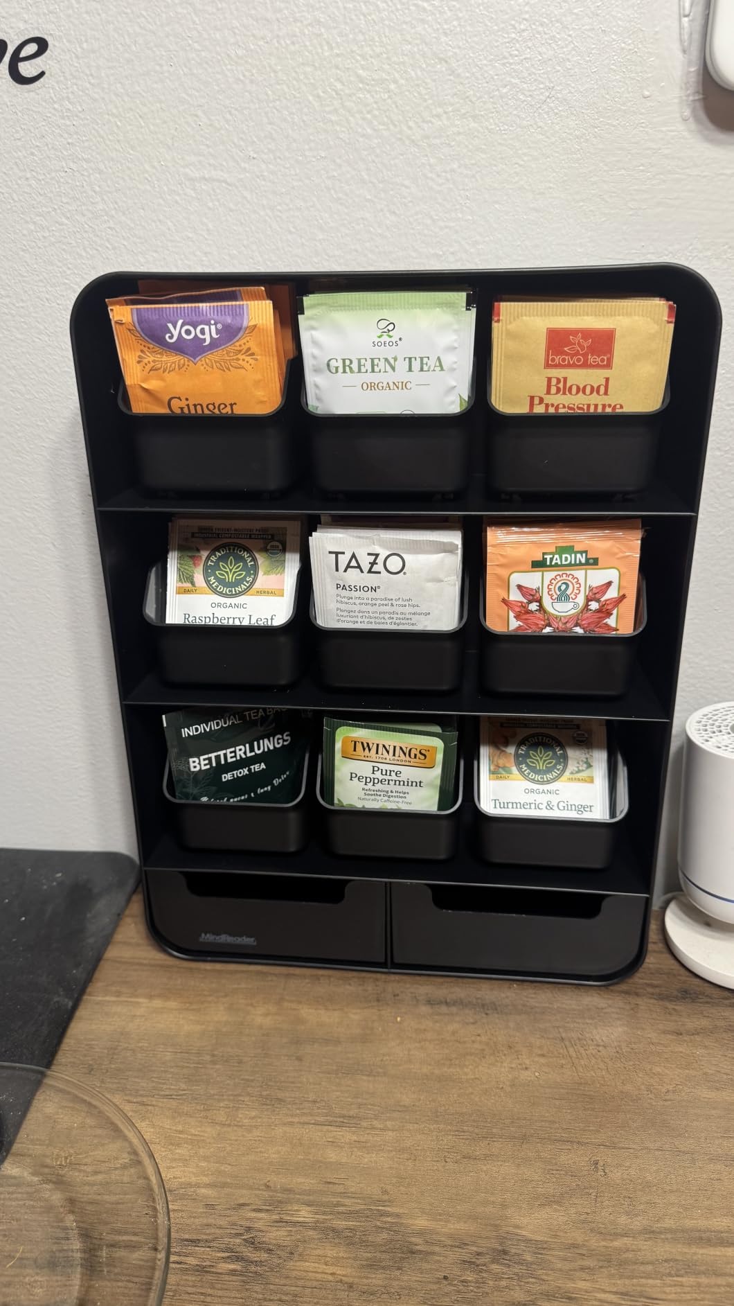Mind Reader Tea Bag Organizer, Tea Station Organizer, Countertop Storage, Kitchen, Plastic, 10.25
