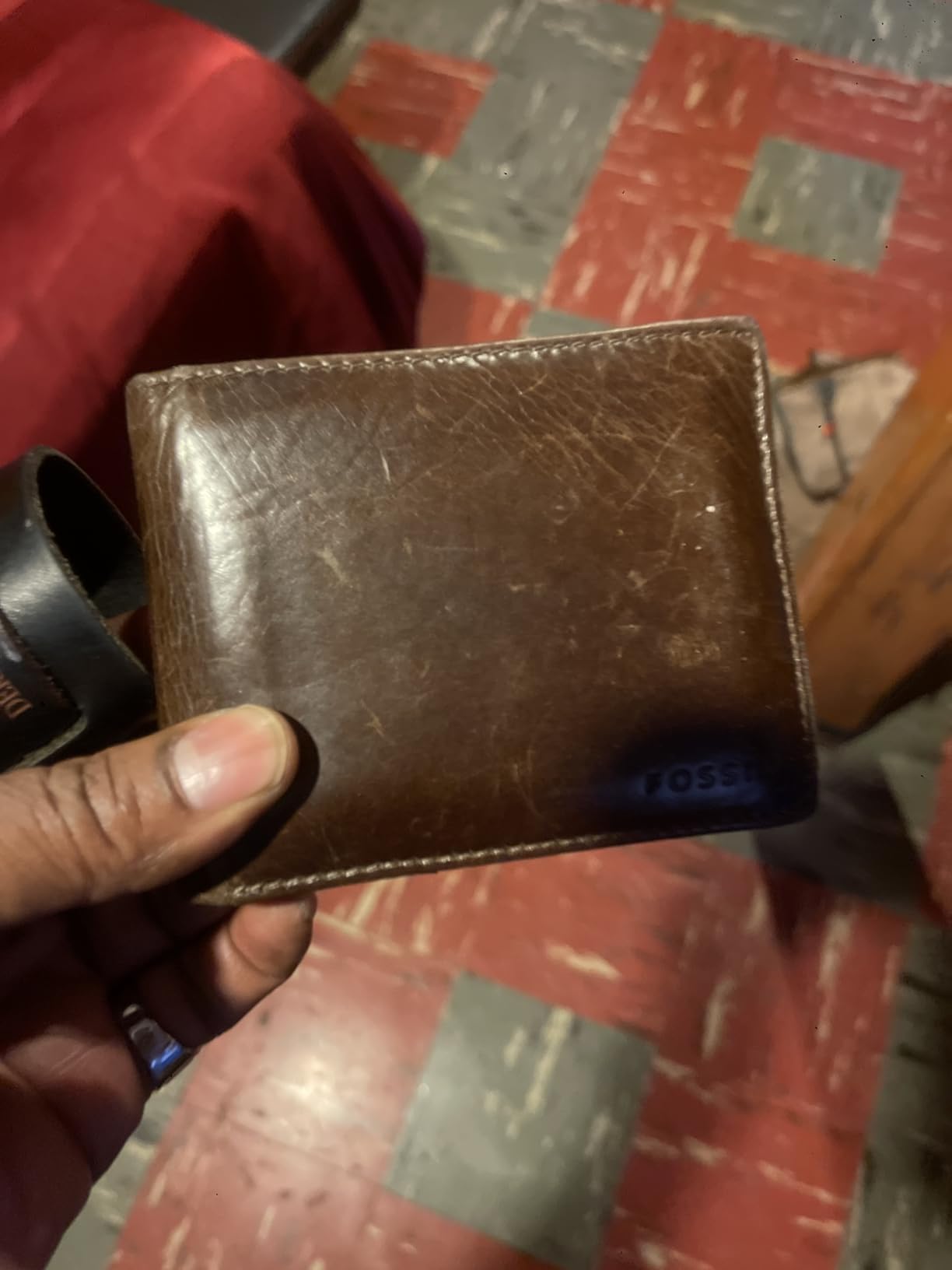 Fossil Men's Wallet, Derrick Leather RFID-Blocking Wallet, Bifold with Flip ID, Brown customer photo 1