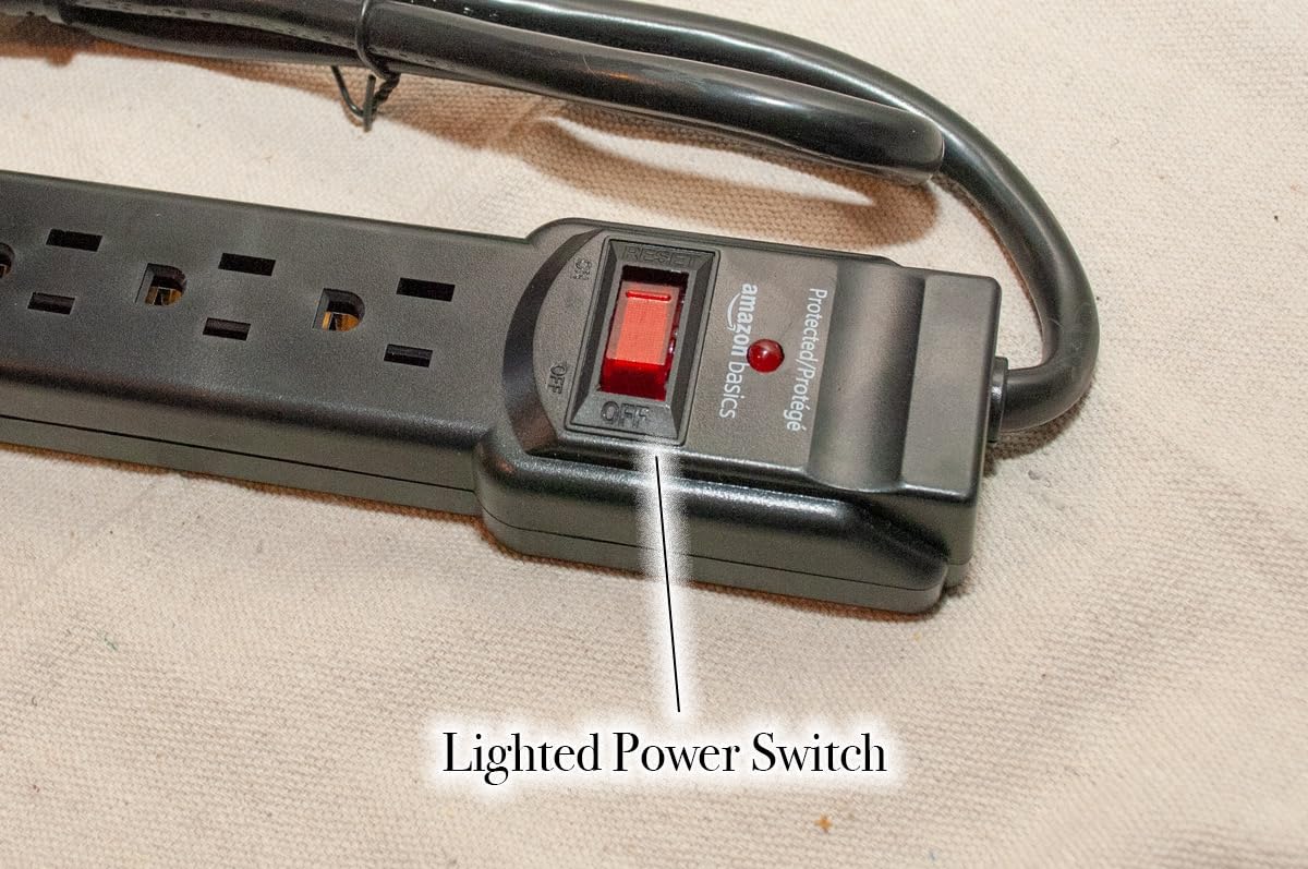 Amazon Basics 6-Outlet Surge Protector Power Strip with 200J Protection, Circuit Breaker, 2ft Extension Cord, Black, 2-Pack customer photo 2