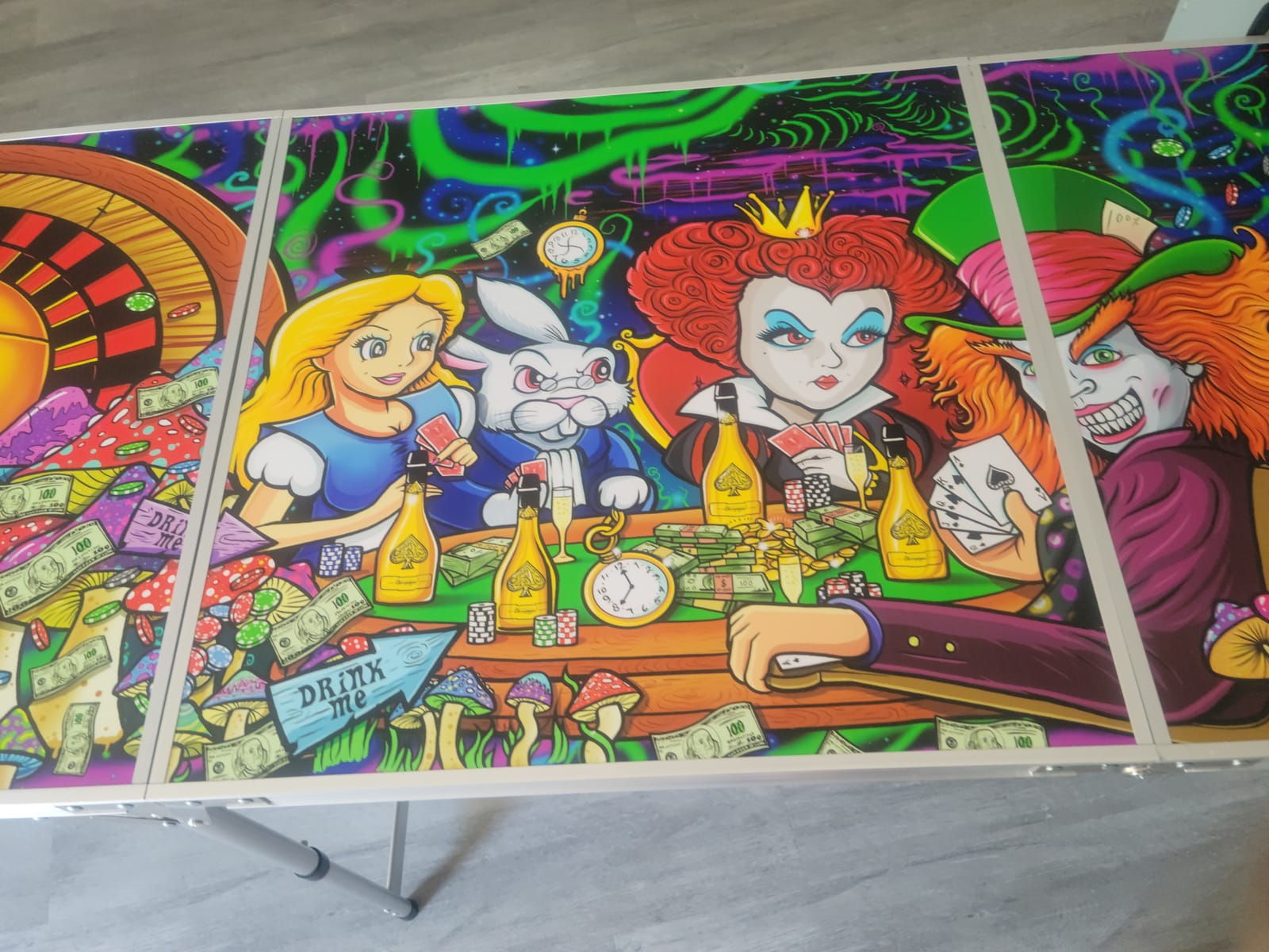 Alice in Las Vegas Psychedelic Poker Pong Table with Cup Holes and Hole Covers customer photo 2