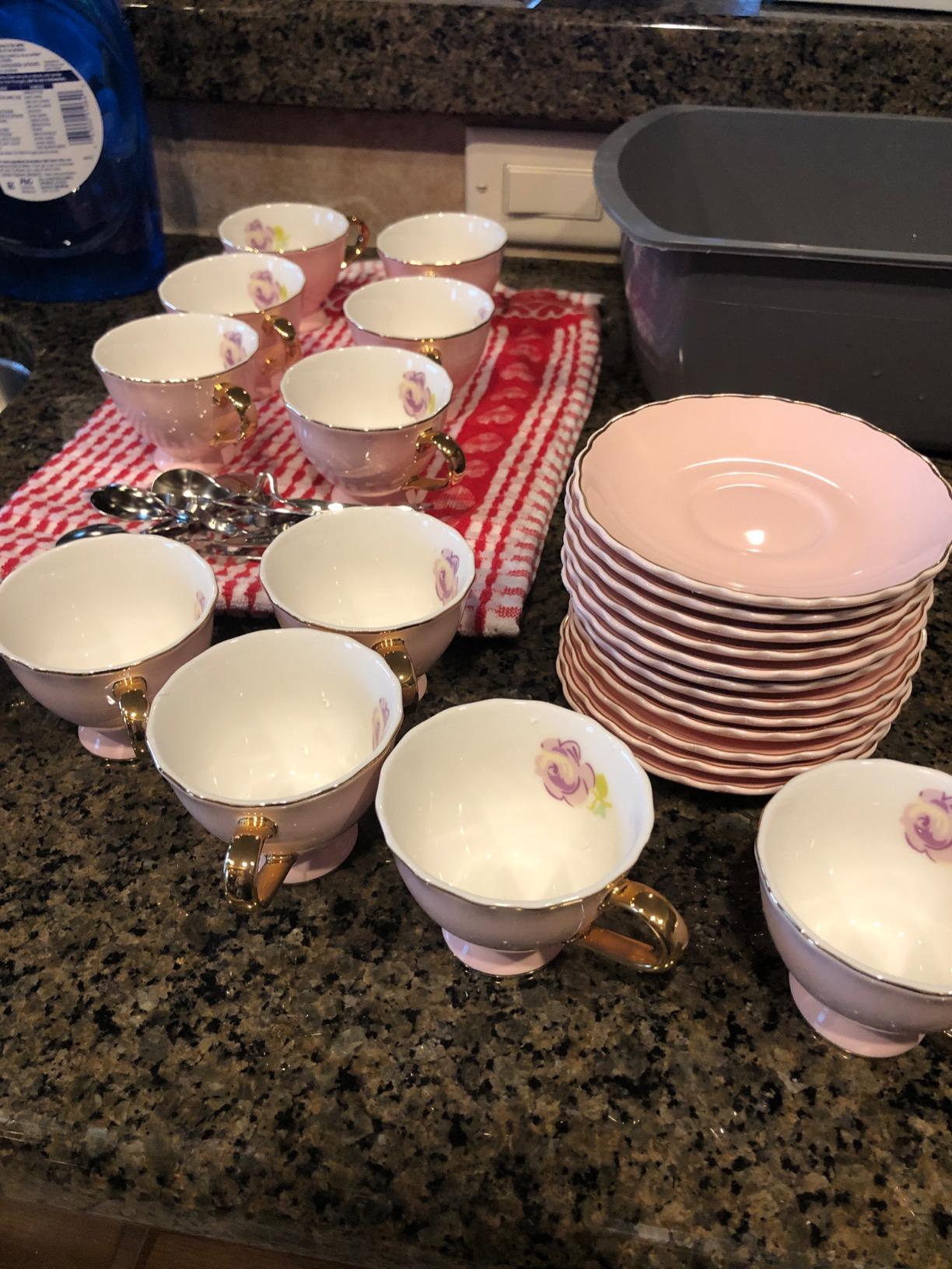 Jusalpha Blue Porcelain Tea Cup and Saucer Set customer photo 2