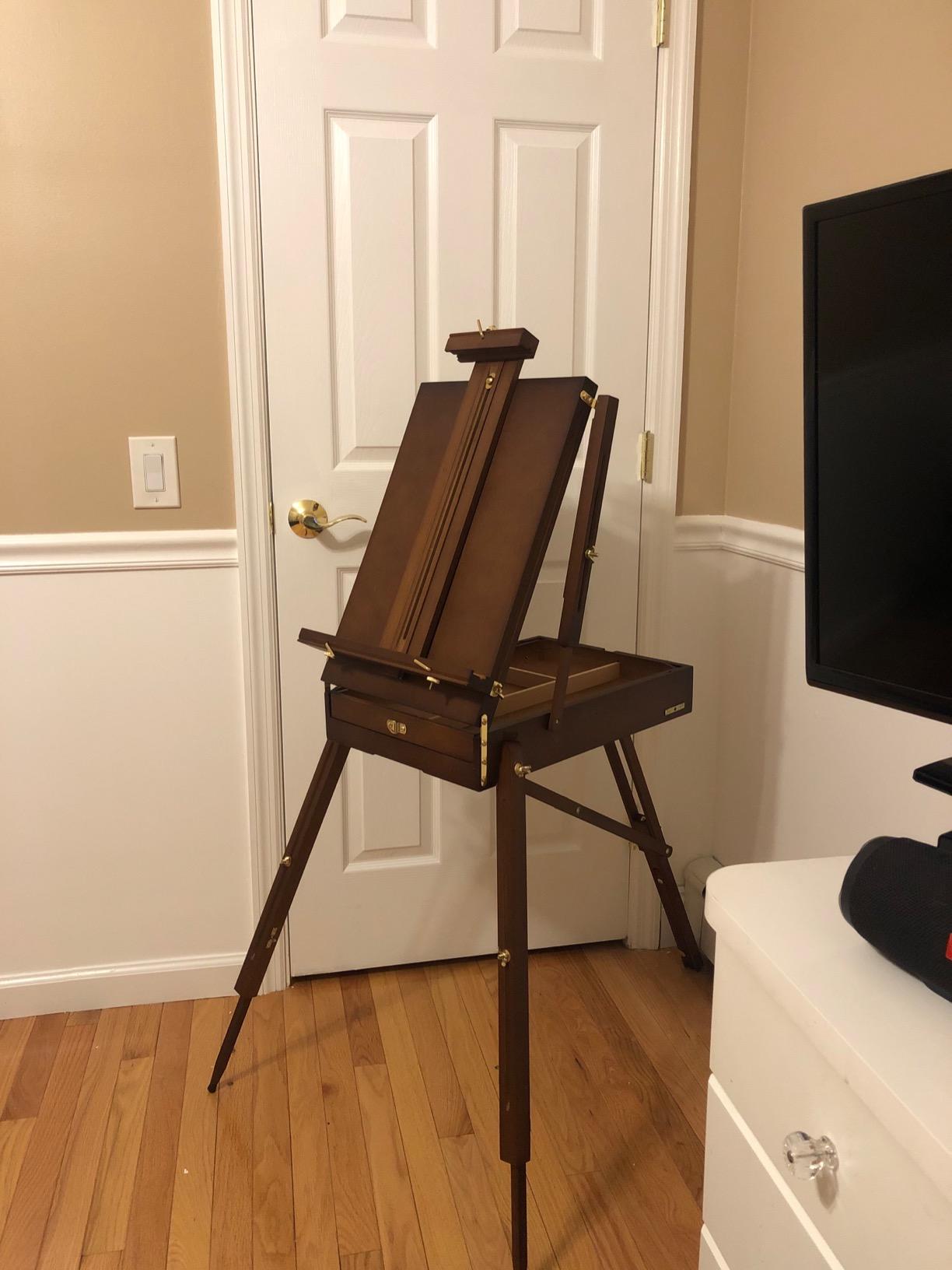 U.S. Art Supply Large Walnut French Easel, Adjustable Plein Air Easels | Beechwood Sketchbox Tripod for Field & Studio Painting Easel for Adults, Drawing, Display - Portable with Drawer & Palette customer photo 1