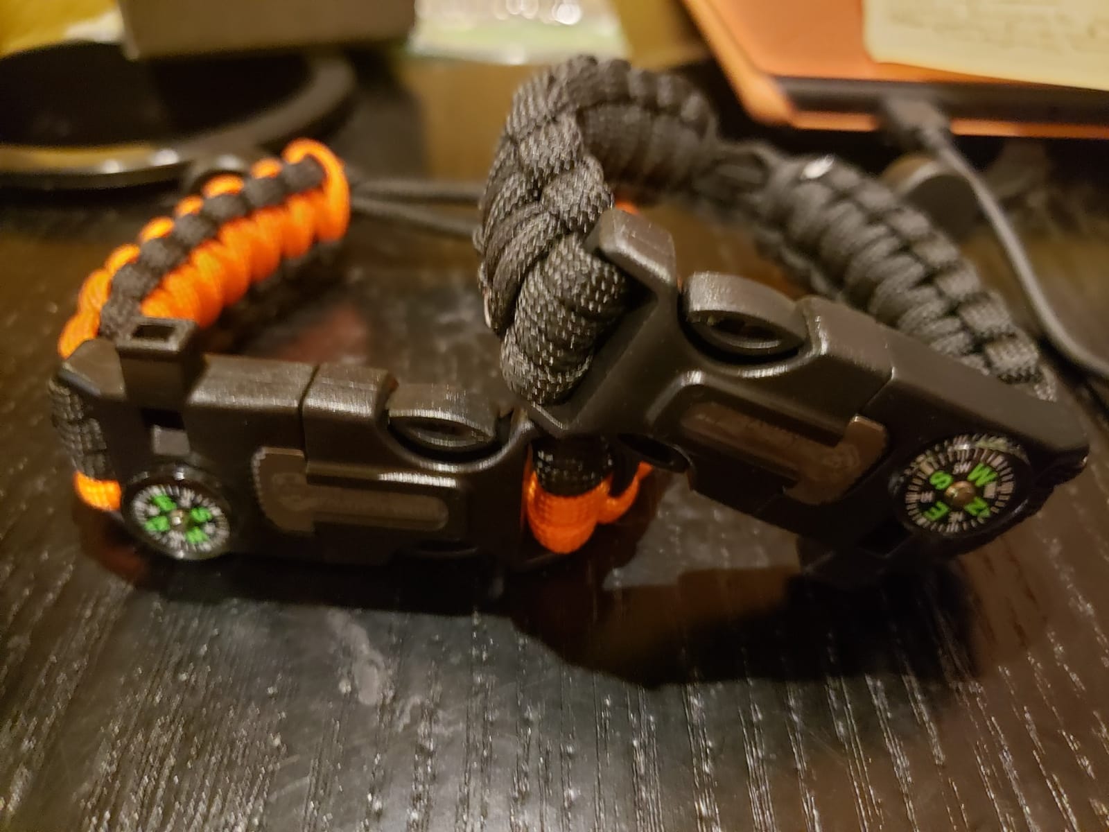Atomic Bear Paracord Bracelet (2 Pack) - Adjustable - Fire Starter - Loud Whistle - Perfect for Hiking, Camping, Fishing and Hunting - Black & Black+Orange customer photo 1