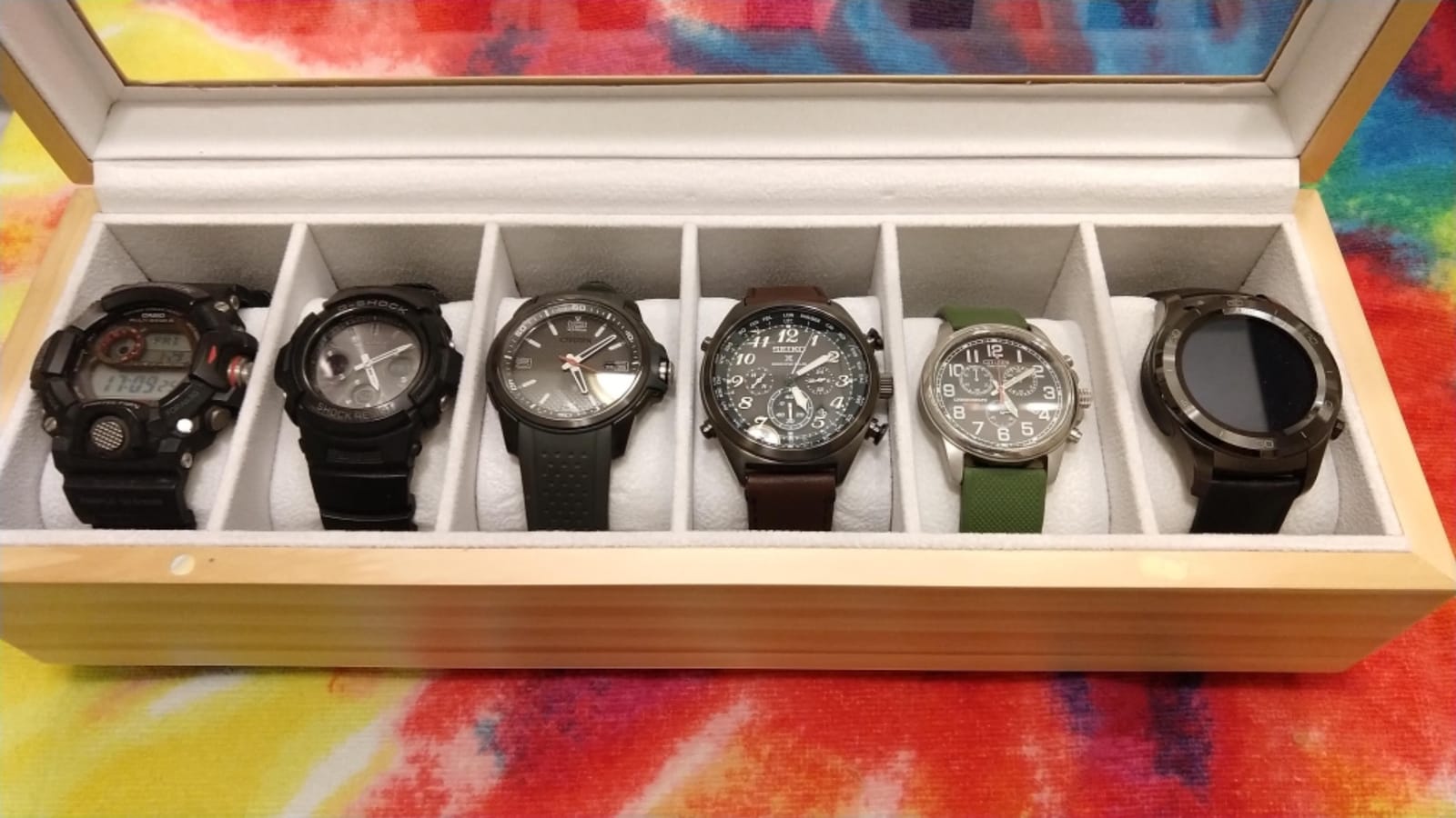 CASE ELEGANCE 6-Slot Wood Watch Box with Glass Top - Espresso | Watch Case, solid wood, magnetic closure, pillow stands customer photo 1