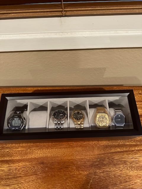CASE ELEGANCE 6-Slot Wood Watch Box with Glass Top - Espresso | Watch Case, solid wood, magnetic closure, pillow stands customer photo 2