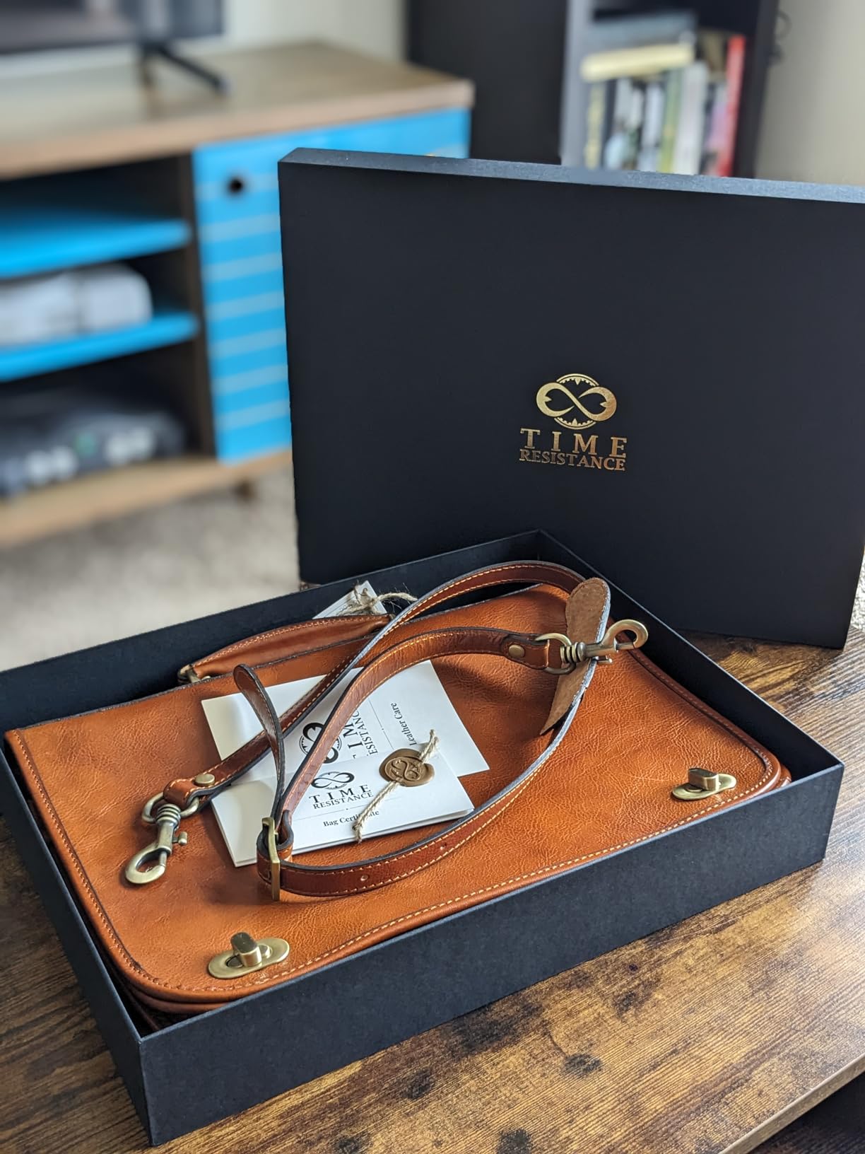 Time Resistance Leather Briefcase for Men - Italian Full Grain Leather Laptop Bag - Messenger Bag - Gift Box Included customer photo 1