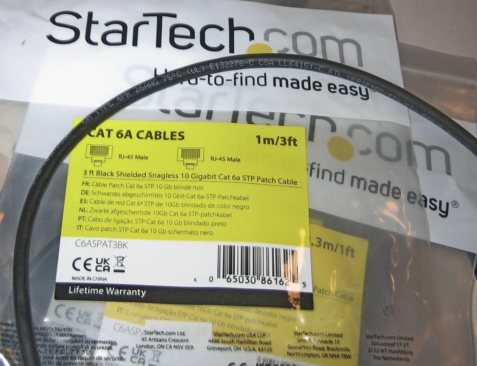 StarTech 6ft Cat6a Snagless Ethernet Cable, Black (C6ASPAT6BK) customer photo 1