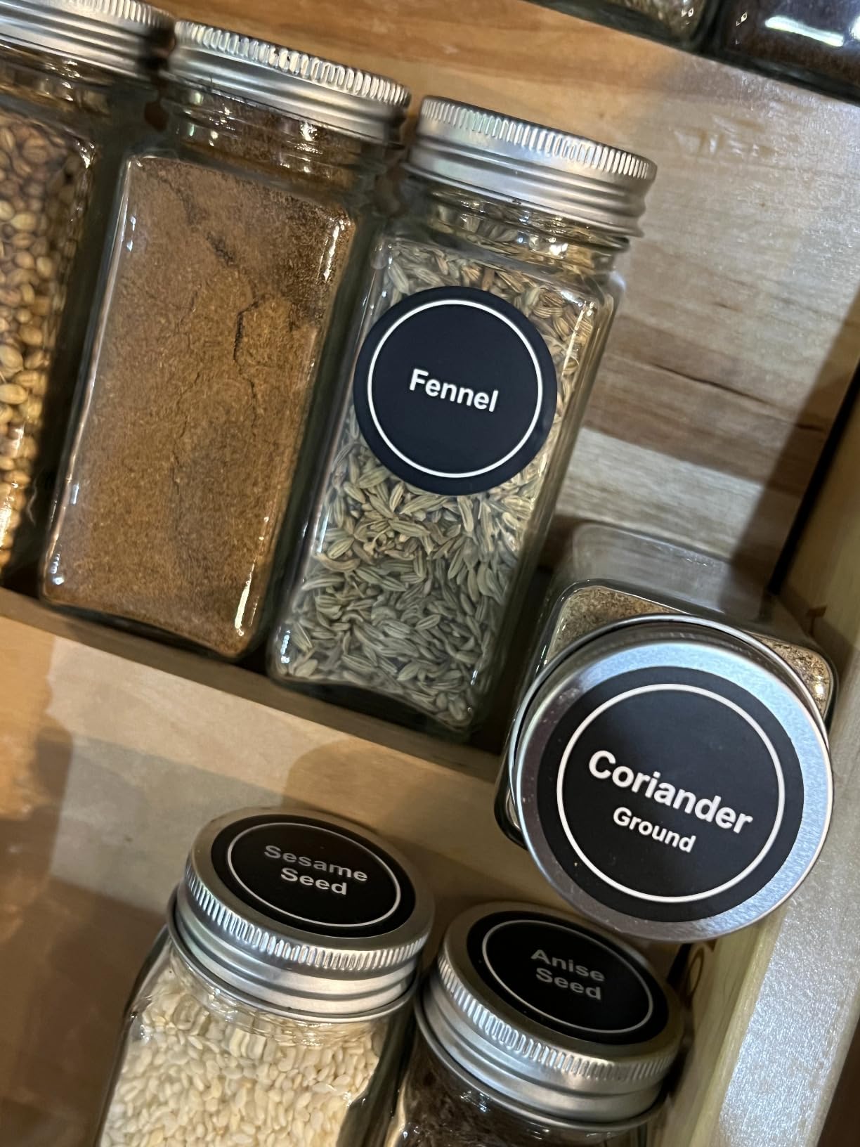 AOZITA 24 Pcs Glass Spice Jars with Labels - 4oz Empty Square Spice Bottles Containers, Condiment Pot, Shaker Lids and Airtight Metal Caps - Silicone Collapsible Funnel customer photo 2