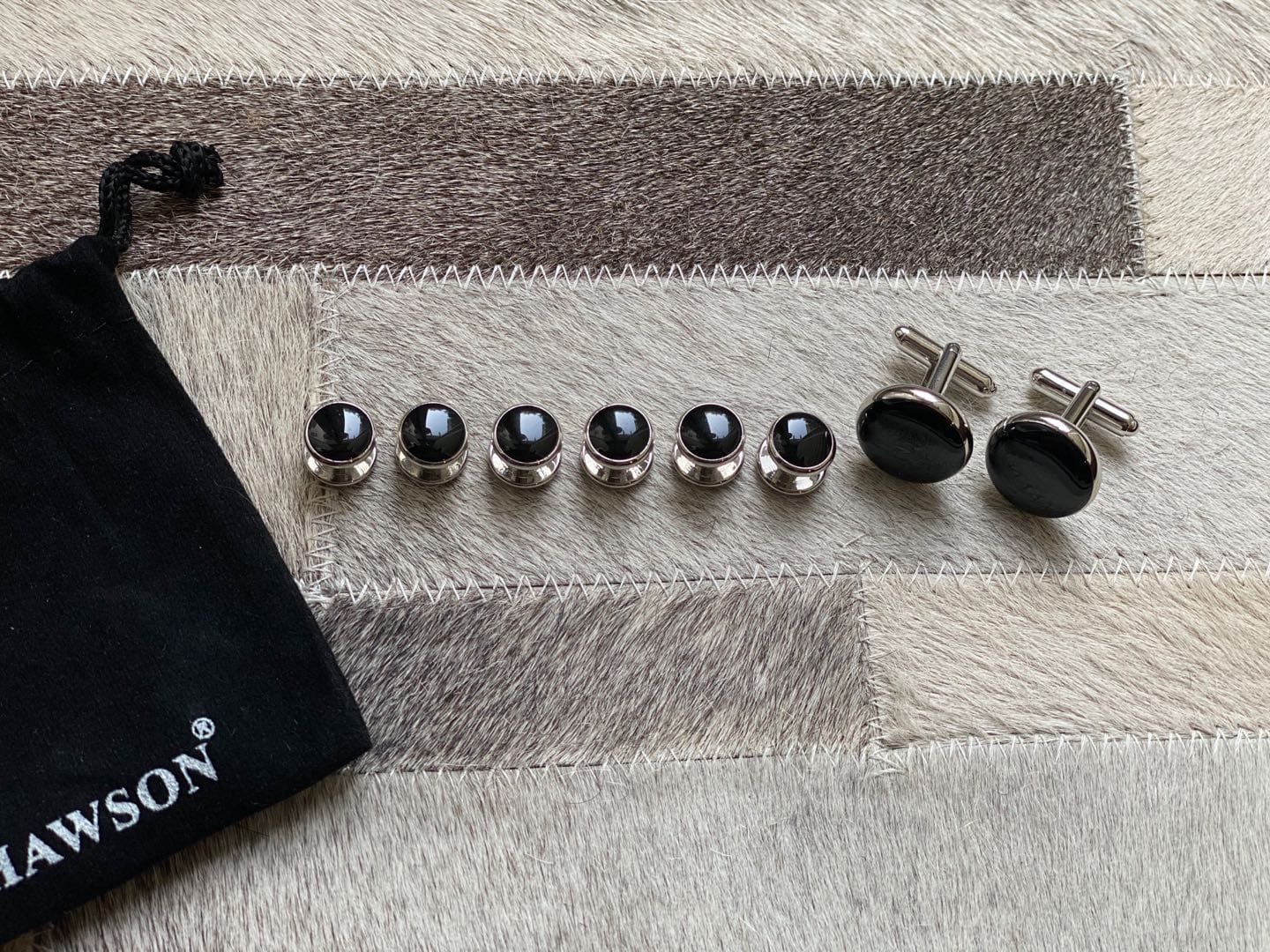 HAWSON Men’s Cufflinks and Tuxedo Studs Set with Gift Box; Men’s Jewelry or Accessories Suitable for Black Suit White Shirts Vest and Red Bow tie on Wedding or Anniversary and Birthday customer photo 2