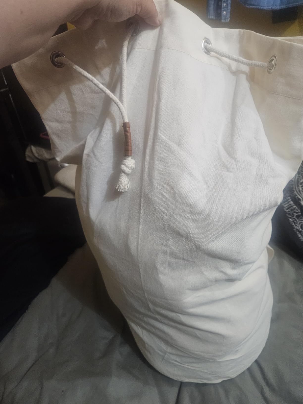 Handy Laundry Canvas Duffel Bag - Drawstring, Leather Closure, Shoulder Strap customer photo 1