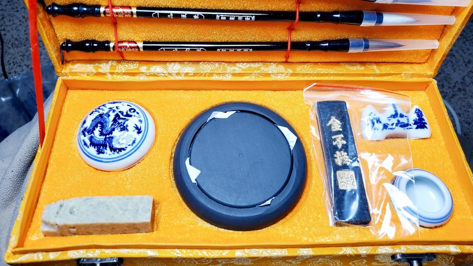 I-MART Chinese Calligraphy Set for Beginners with 4 Brushes, Ink Stone, Ink Stick, Red Ink Paste, Seal, Porcelain Water Bowl, Brush Holder, Calligraphy Kits for Beginners and Sumi Painting customer photo 2