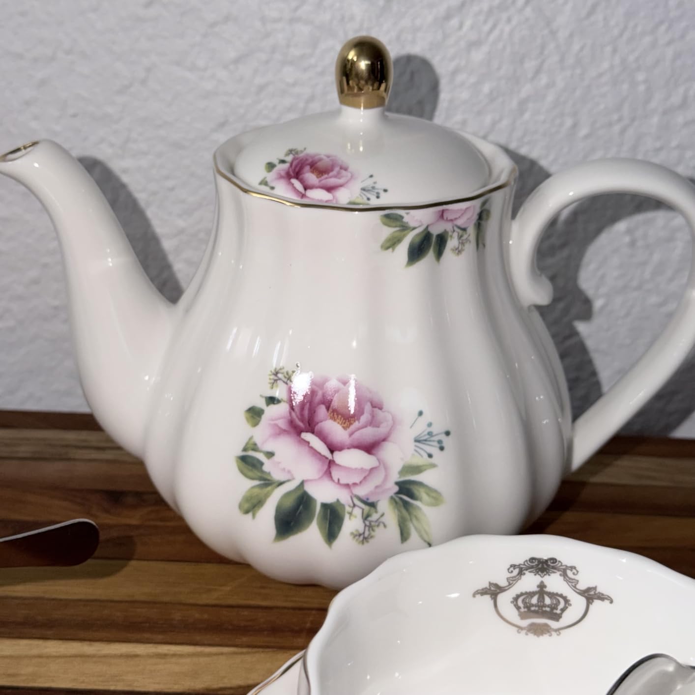 Porcelain Tea Sets British Royal Series, 8 OZ Cups& Saucer Service for 6, with Teapot Sugar Bowl Cream Pitcher Teaspoons and tea strainer for Tea/Coffee, Pukka Home (Pure White) customer photo 2
