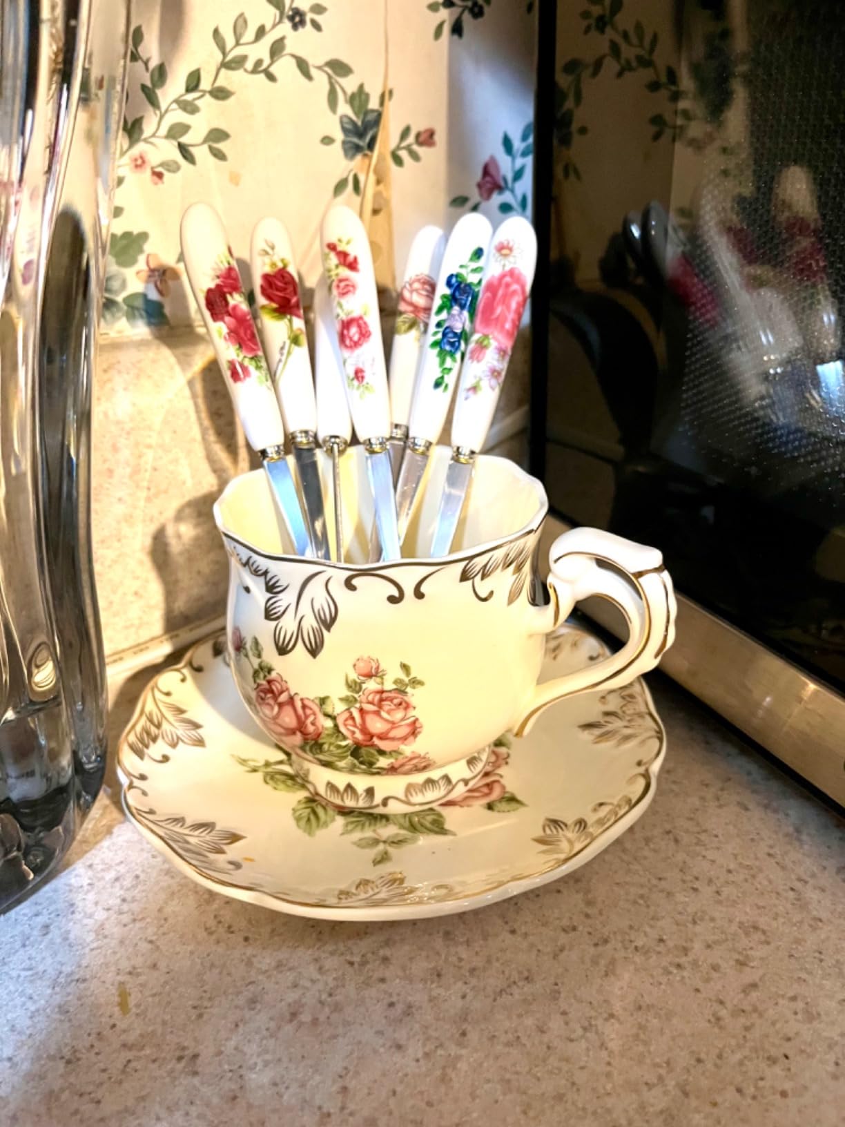 YOLIFE Tea Cup and Saucer Set, 8 OZ Pink Rose Tea Cup Set customer photo 1