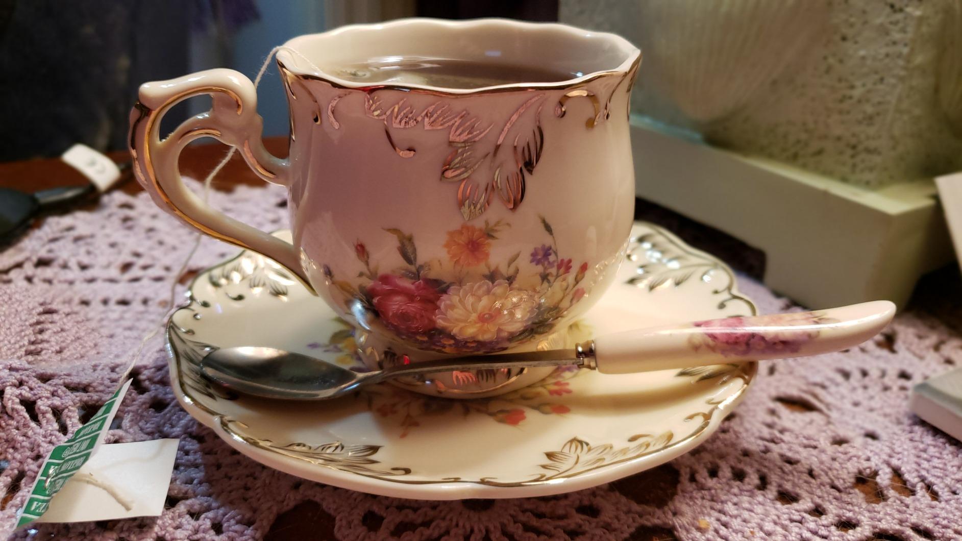 YOLIFE Tea Cup and Saucer Set, 8 OZ Pink Rose Tea Cup Set customer photo 2