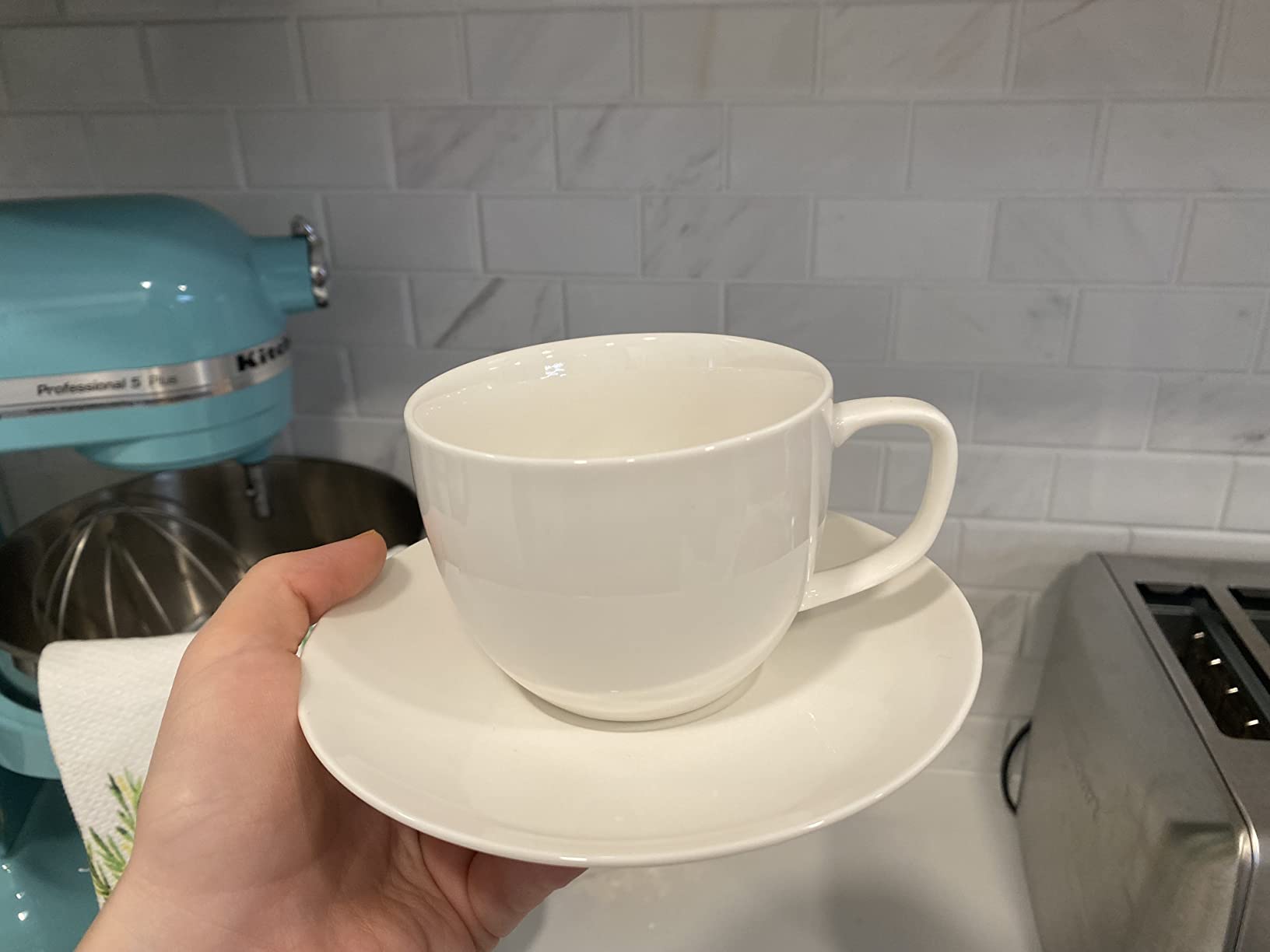 BTaT- Cappuccino Cups with Saucers 7 oz, Set of 6, White Porcelain Coffee Cup and Saucer Set for Latte, Mocha, Tea, Au Lait, Flat White, Dishwasher, Microwave, Freezer and Oven Safe customer photo 2