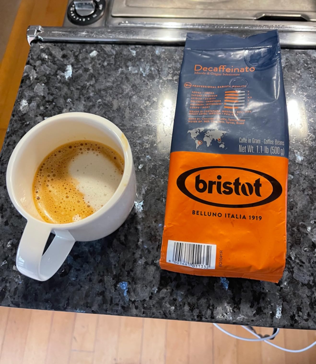 Bristot Decaf Italian Coffee Beans - Medium Roast Whole Espresso Beans - Smooth & Rich Flavor - 1.1 lb (500g) Bag - Roasted in Italy customer photo 2