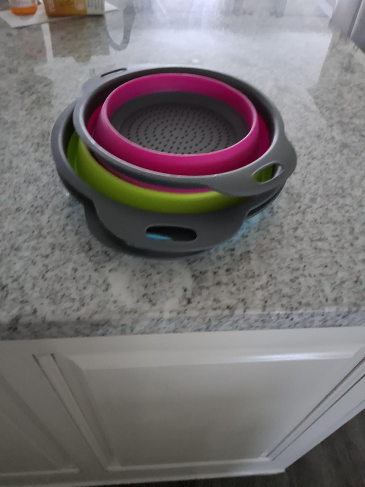 Qimh Collapsible Colander Set of 3 Round Silicone Kitchen Strainer Set - 2 pcs 4 Quart and 1 pcs 2 Quart- Perfect for Draining Pasta, Vegetable and fruit (green,blue, purple) customer photo 1