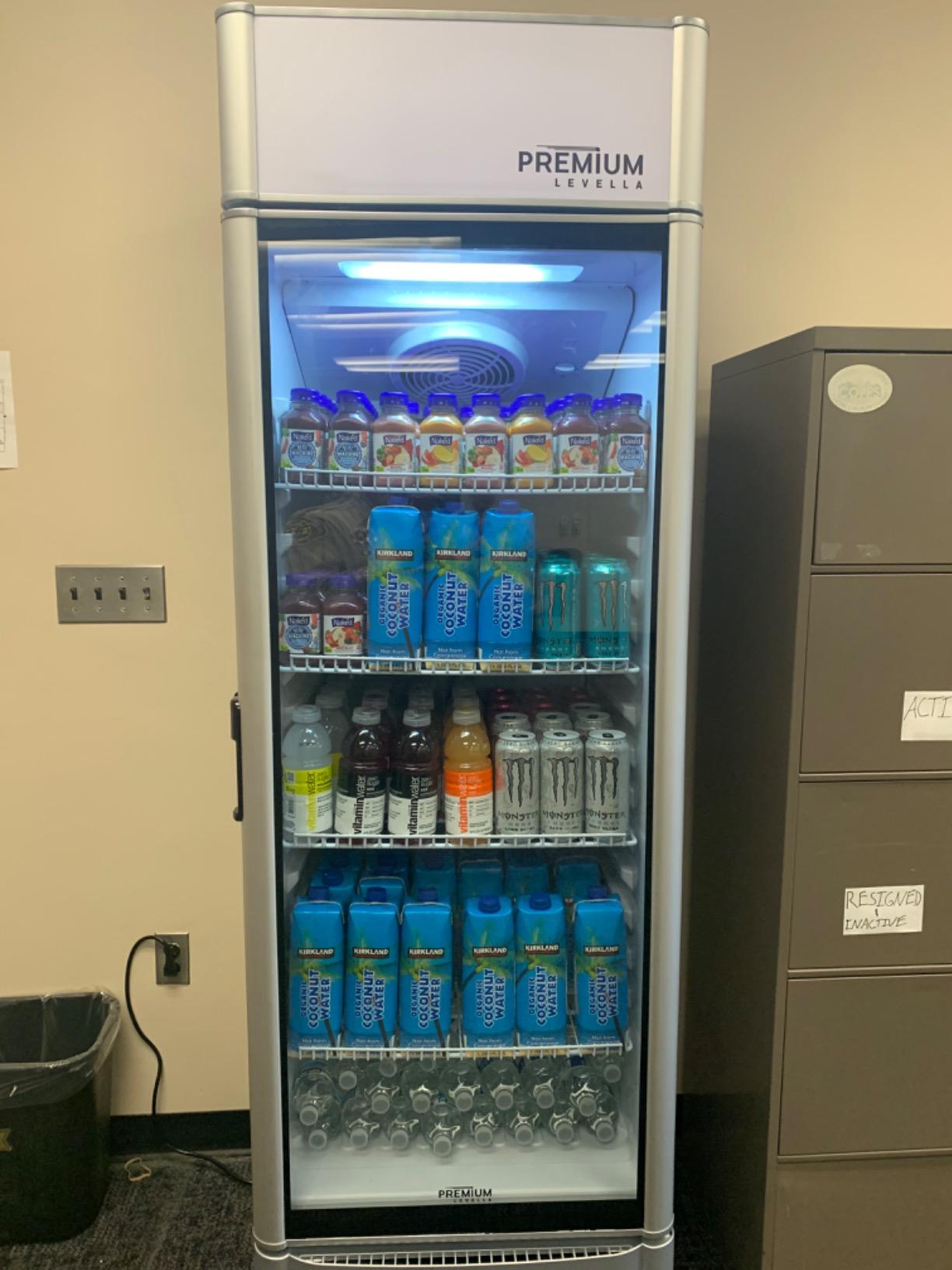 PremiumLevella PRF125DX Glass Door Display Refrigerator 12.5 cu ft Commercial Beverage Cooler Merchandiser With Customizable Lightbox - Silver customer photo 2
