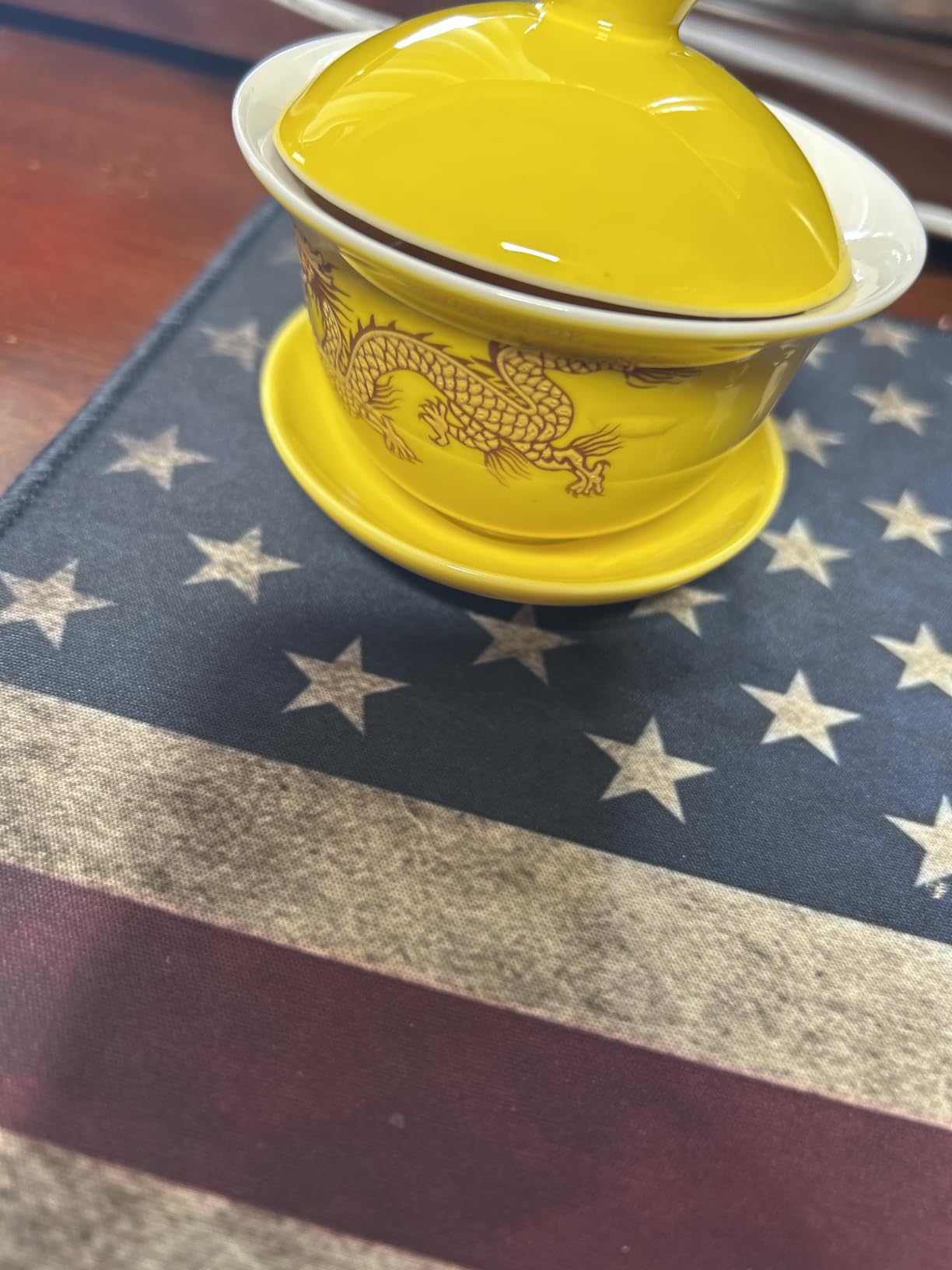 Ceramic Kung Fu Teacup, Chinese Gaiwan-Dragon (Yellow) customer photo 1