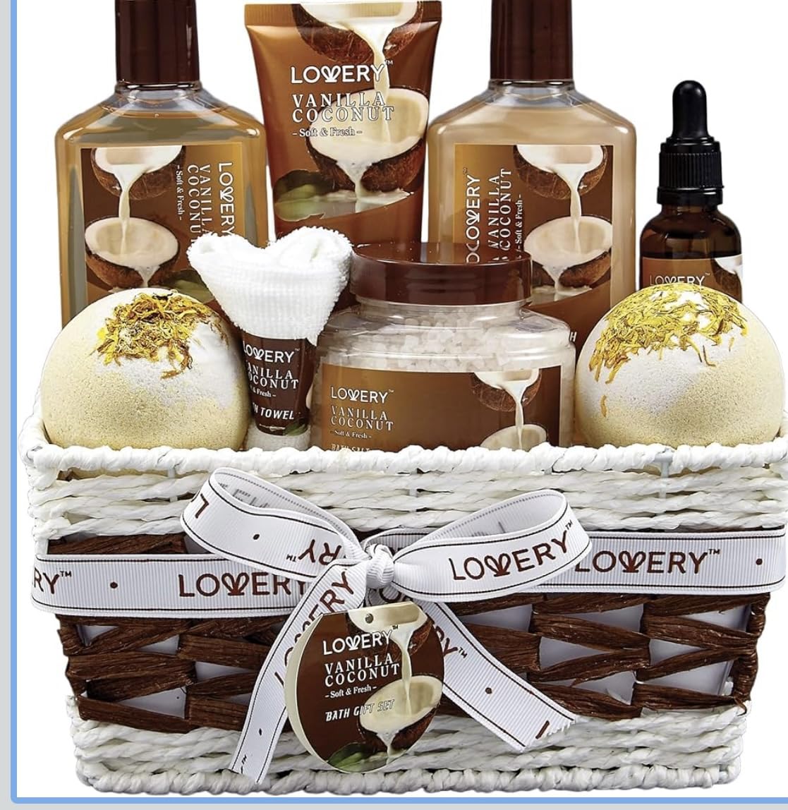 Gifts For Women Gift Basket for Women- 9 Piece Set of Vanilla Coconut Home Spa Set, Luxurious Gifts for Her, Bath and Body Sets Includes Fragrant Lotions, Large Bath Bombs, Coconut Oil customer photo 1