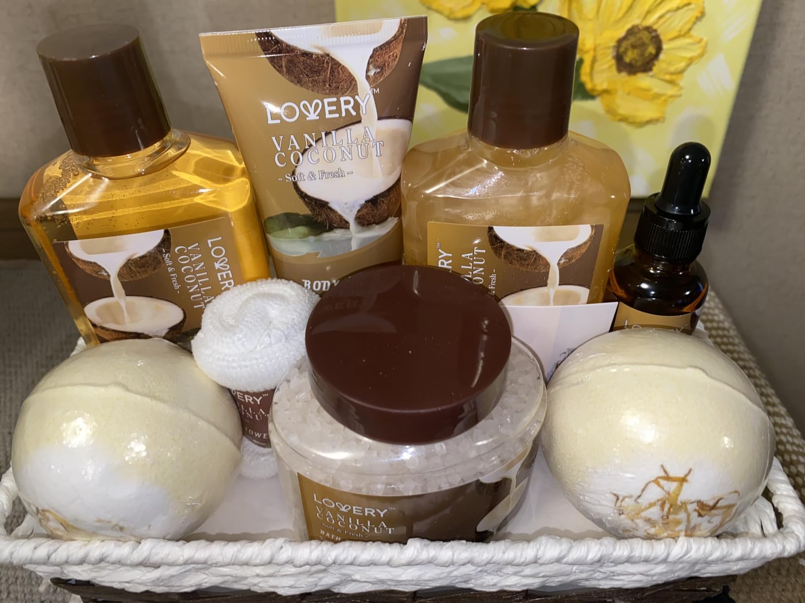 Gifts For Women Gift Basket for Women- 9 Piece Set of Vanilla Coconut Home Spa Set, Luxurious Gifts for Her, Bath and Body Sets Includes Fragrant Lotions, Large Bath Bombs, Coconut Oil customer photo 2