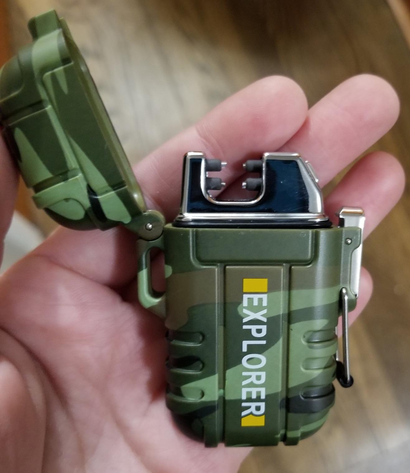 Electric Dual Arc Lighter Mens Stocking Stuffers Camping Gadgets Gifts Men | USB Rechargeable Windproof Lighters Waterproof Matches for Camping Hiking Hunting,Tactical Survival Gear for Men Fathers customer photo 2