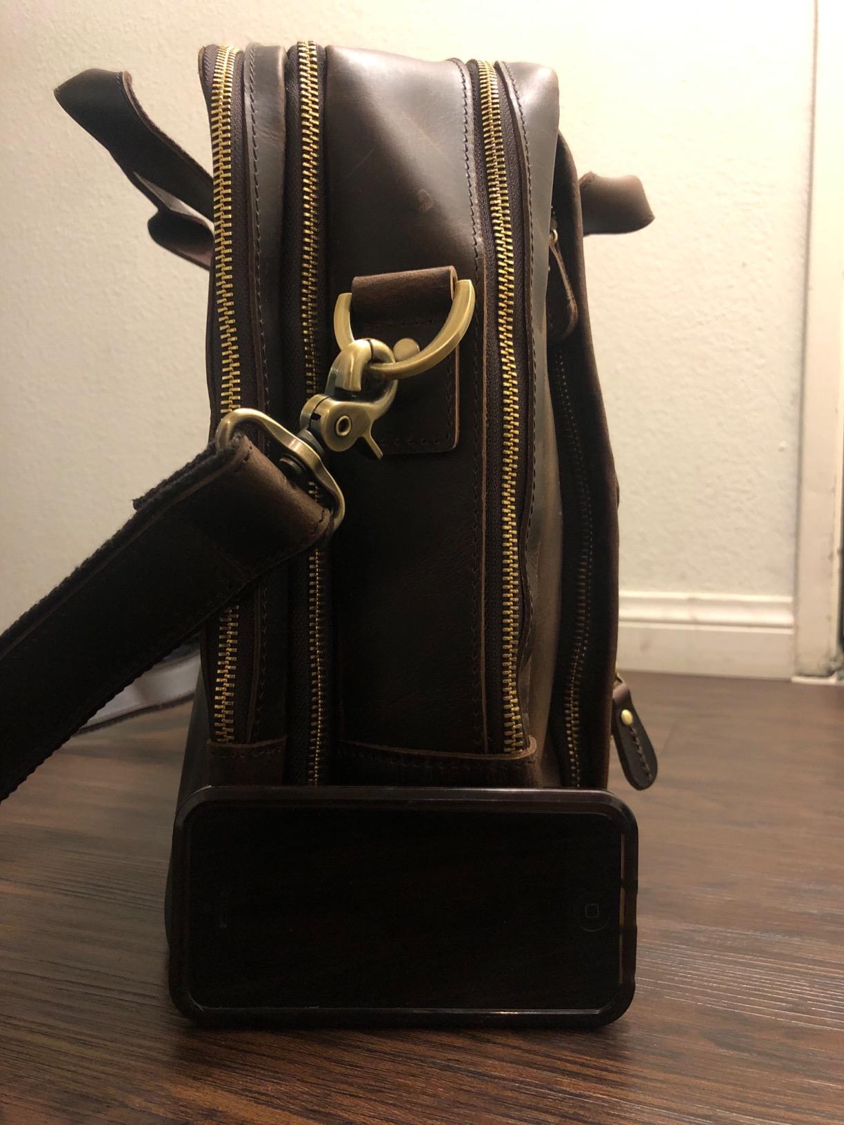 Augus Genuine Leather Briefcase for men, Business Travel Laptop Bag, Coffee customer photo 2