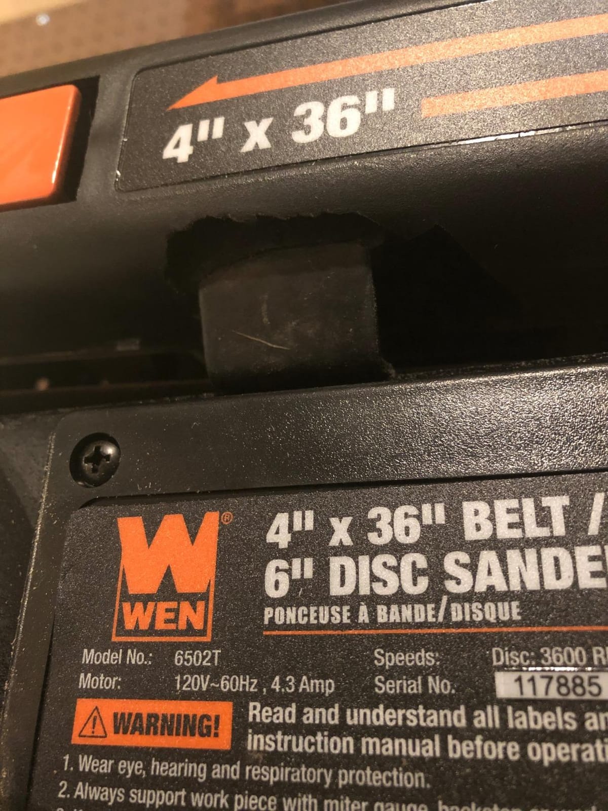 WEN Benchtop Belt and Disc Sander with 4 x 36 in. Belt, 6 in. Disc and Cast Iron Base (6502T) customer photo 1