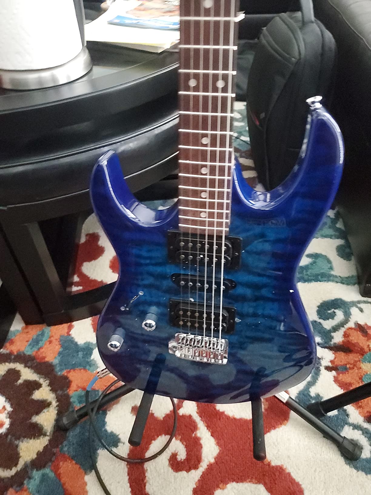 Ibanez Gio GRX70QAL Left-Handed - Transparent Blue Burst | Left-handed electric guitar with HSH pickup configuration, maple neck, 22 frets and floating tremolo customer photo 1