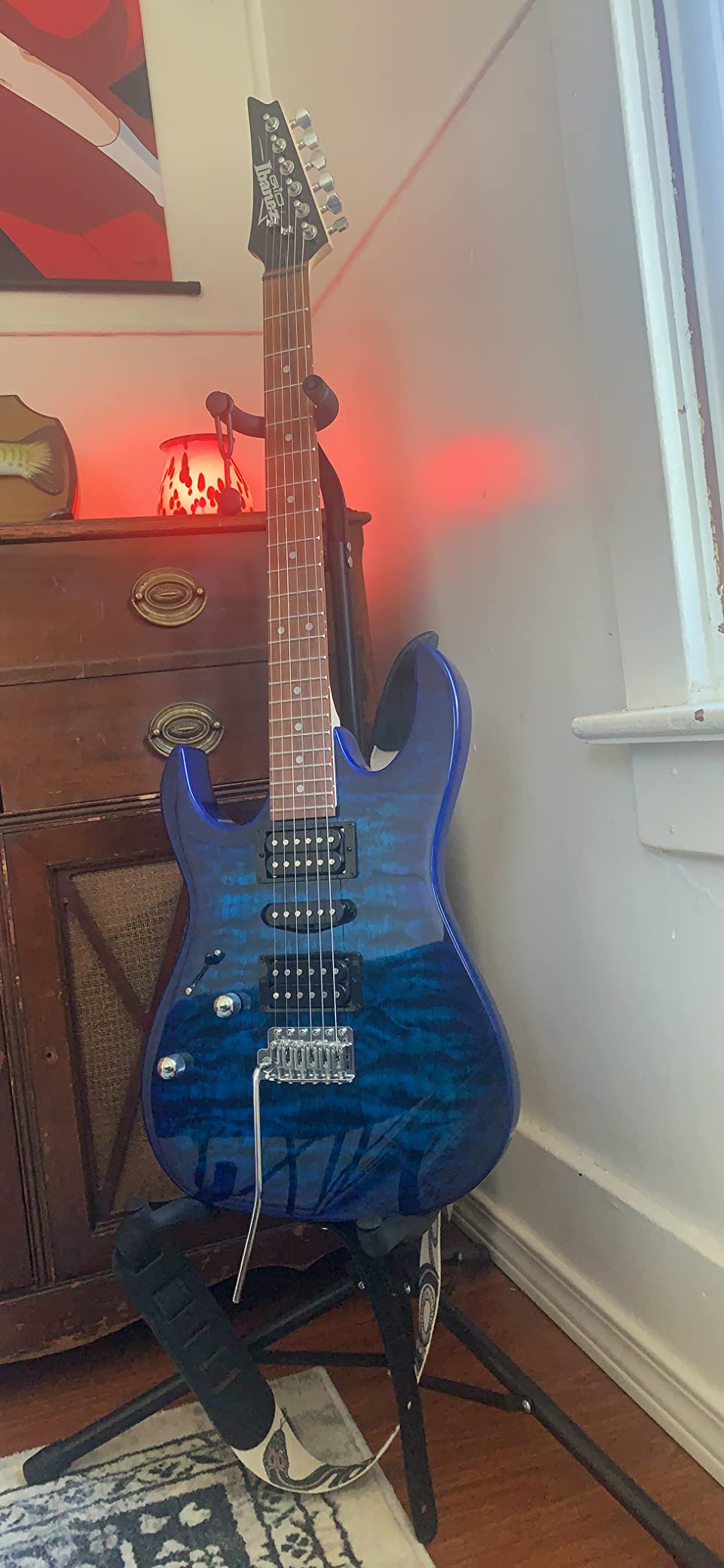 Ibanez Gio GRX70QAL Left-Handed - Transparent Blue Burst | Left-handed electric guitar with HSH pickup configuration, maple neck, 22 frets and floating tremolo customer photo 2