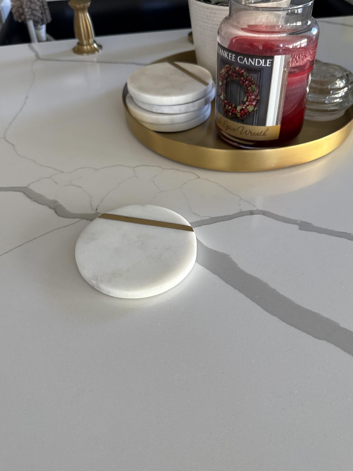 Cork & Mill Marble Coasters with Gold Brass Inlay, White, Set of 6 customer photo 1
