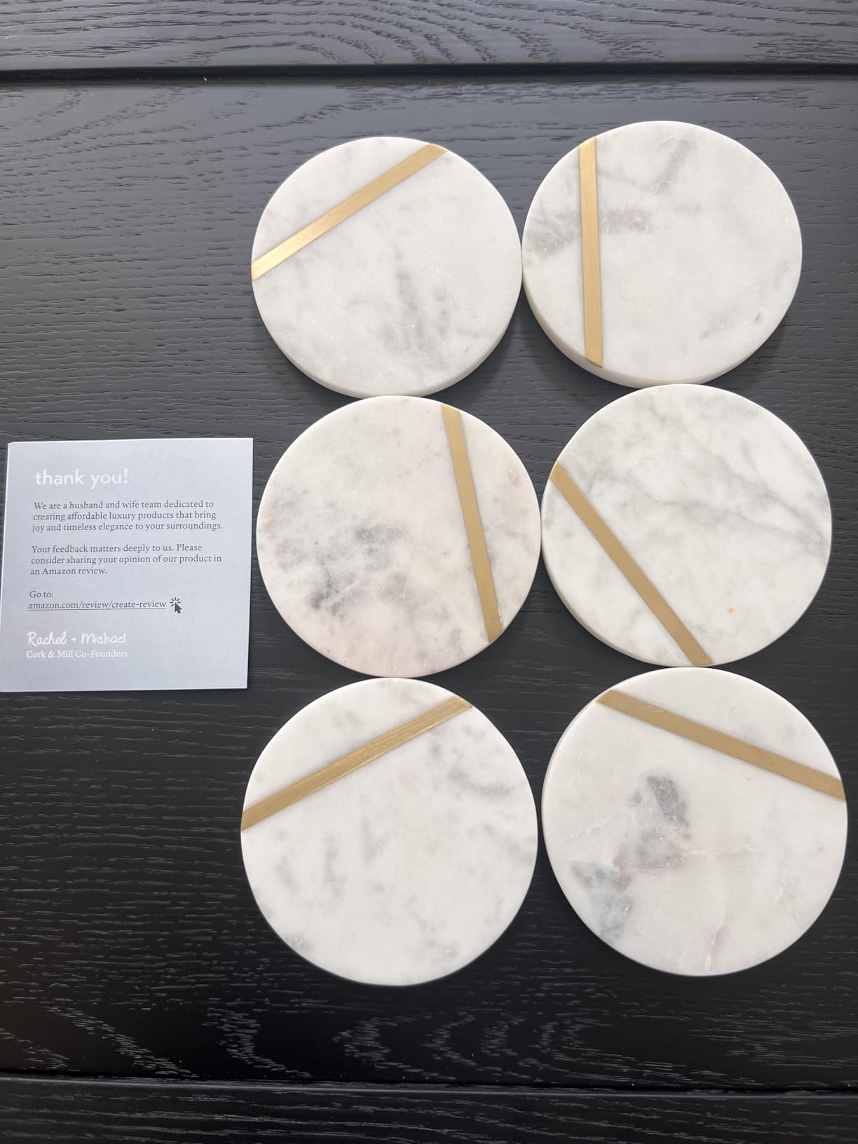 Cork & Mill Marble Coasters with Gold Brass Inlay, White, Set of 6 customer photo 2