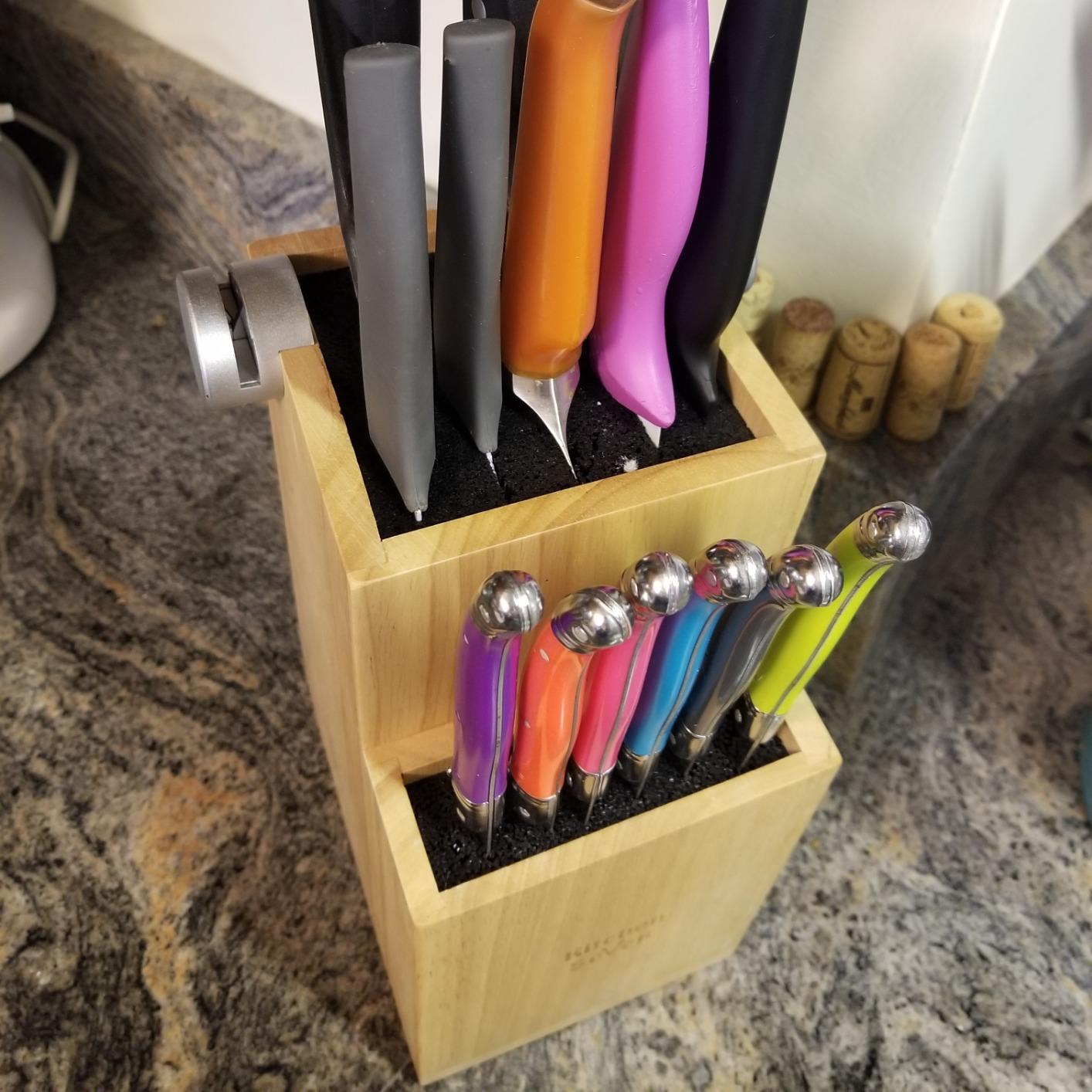 Bamboo Universal Knife Block - Knife Holder with 2 Built-In Knife Sharpeners - 2-Tiered Modern Knife Storage Up to 16 Large and Small Knives Easy Clean Wooden Knife Organizer by Kitchen Seven customer photo 2
