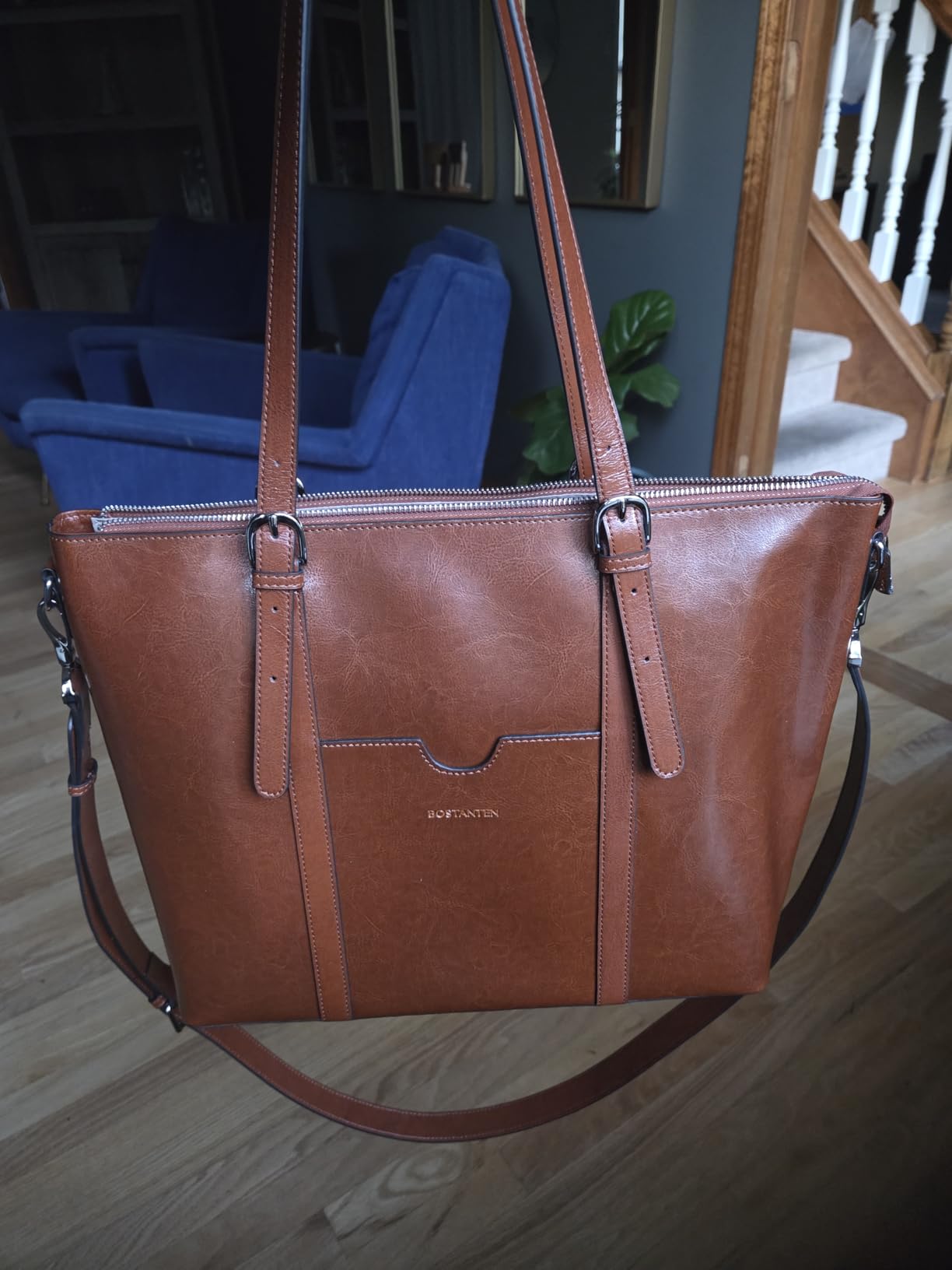 BOSTANTEN Genuine Leather Laptop Bag for Women 15.6'' Briefcase Tote Bags | Laptop Compartment, Structured, Professional, Detachable & Adjustable Shoulder Strap, Metal Feet, Work, Office, Business customer photo 2