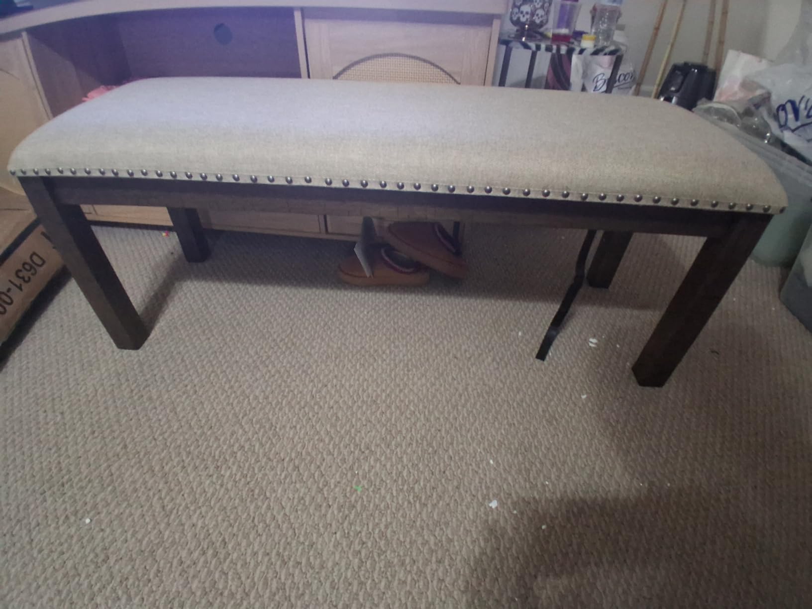 Signature Design by Ashley Moriville Wood Upholstered Dining Bench, Beige customer photo 2